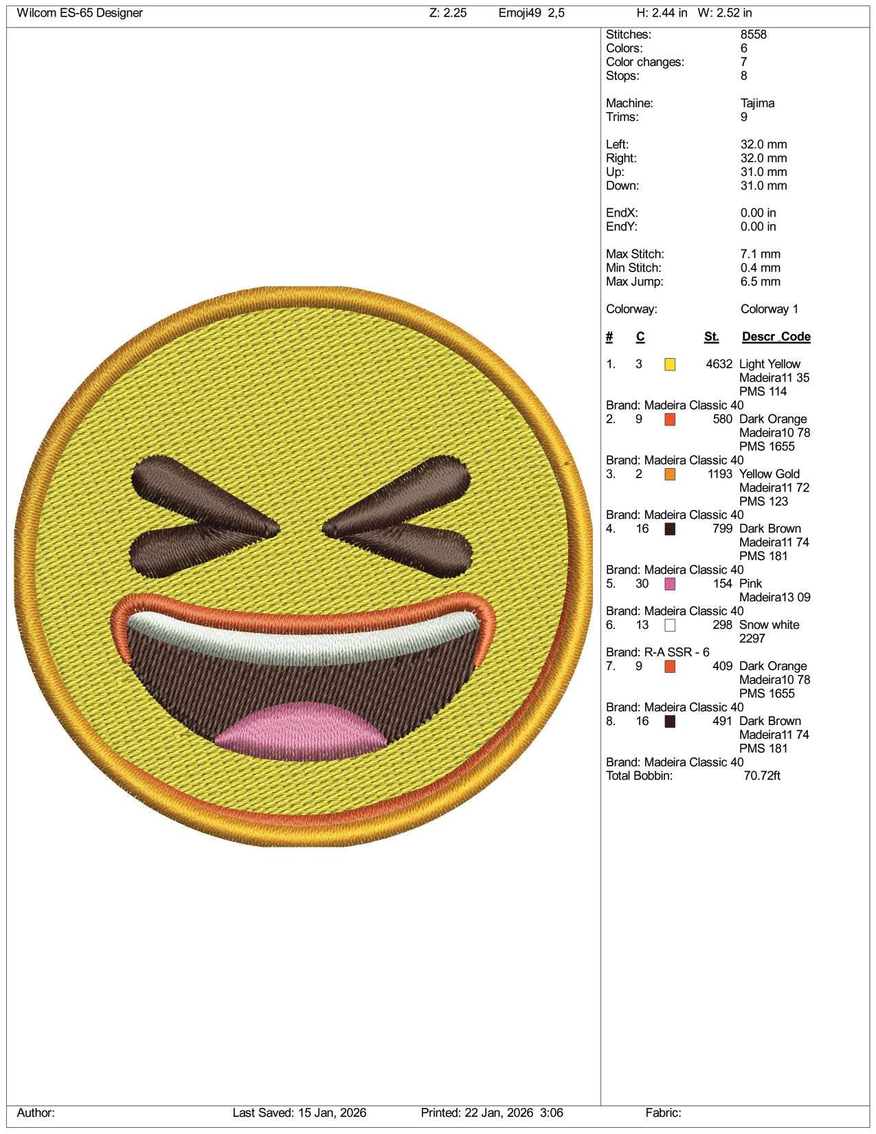 Grinning Squinting Face Embroidery Design Files - 3 Size's