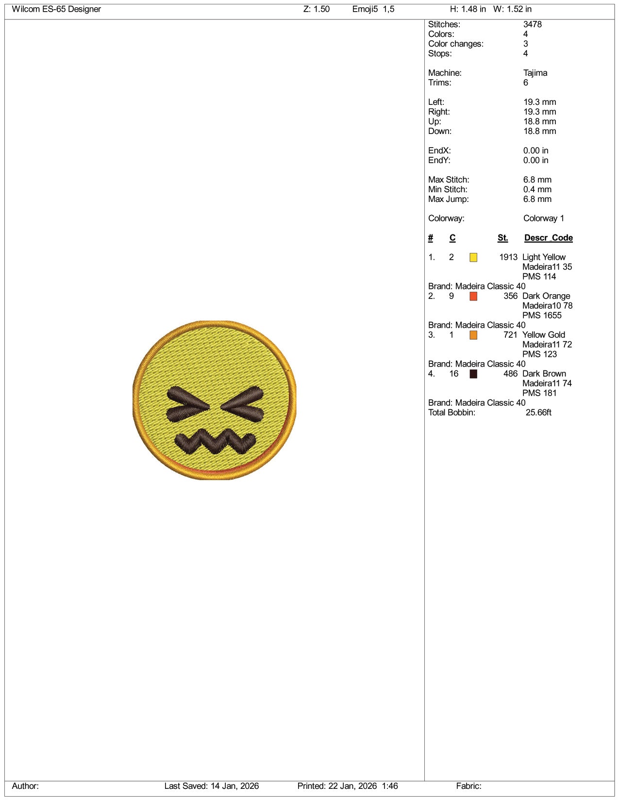 Confounded Face  Emoji Embroidery Design Files - 3 Size's