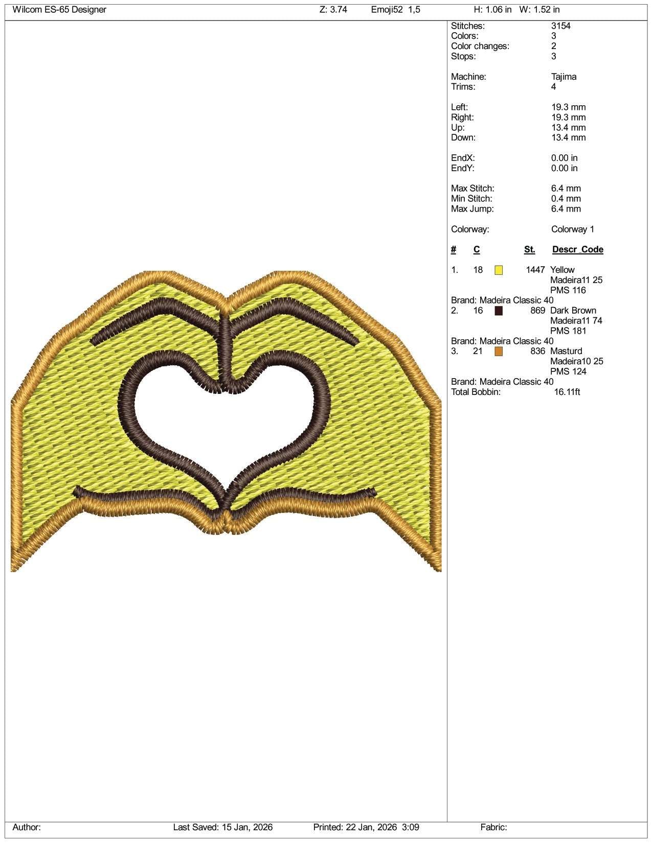 Heart Hands Emoji Embroidery Design Files - 3 Size's