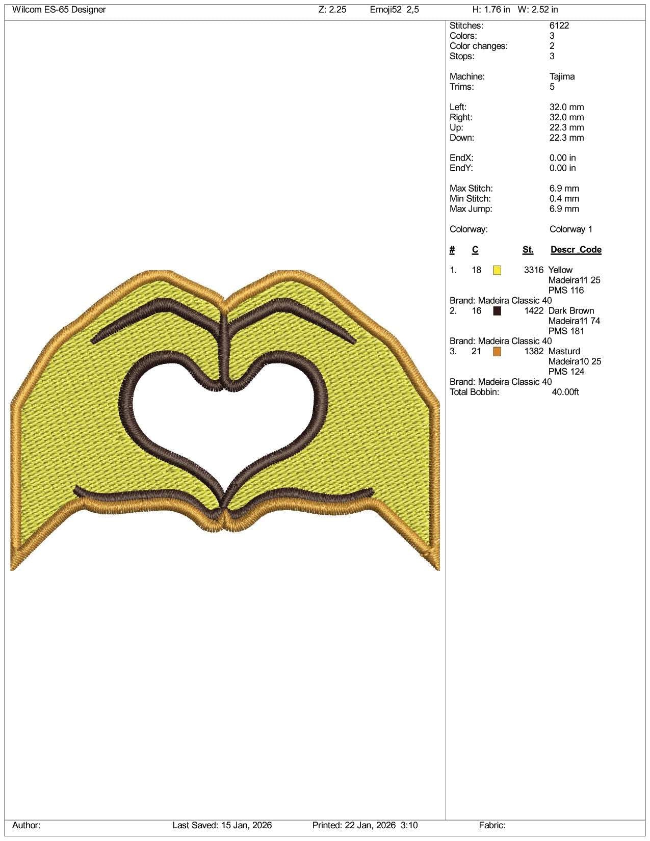 Heart Hands Emoji Embroidery Design Files - 3 Size's