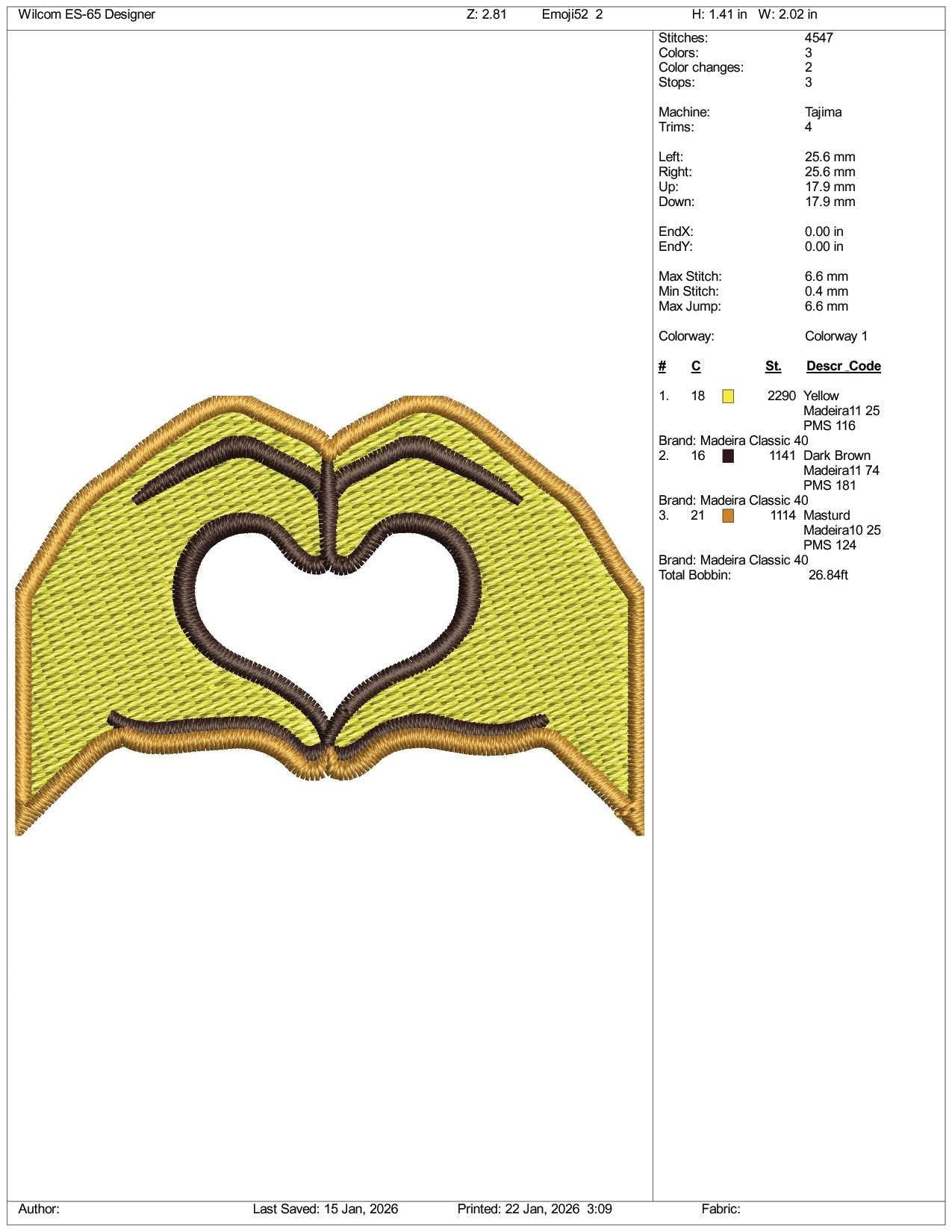 Heart Hands Emoji Embroidery Design Files - 3 Size's