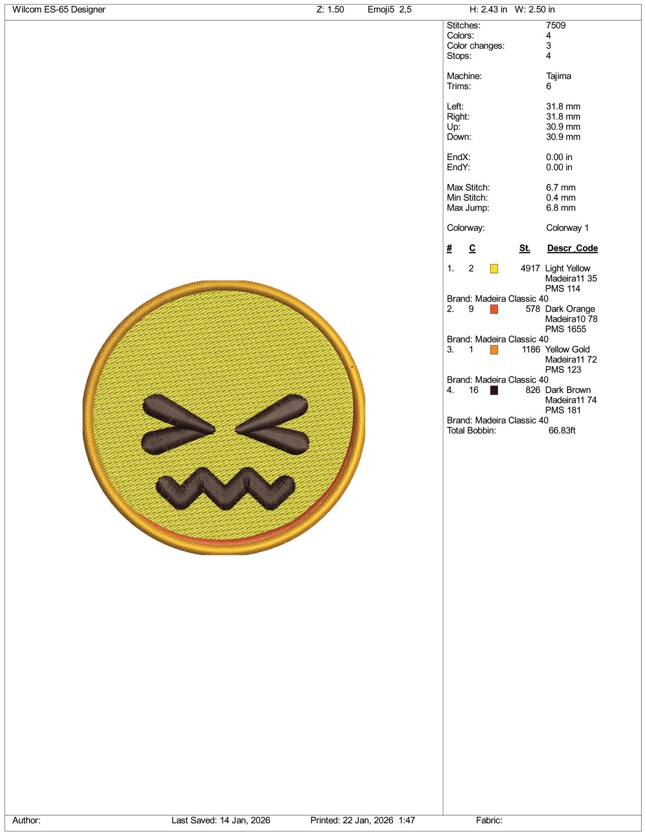 Confounded Face  Emoji Embroidery Design Files - 3 Size's