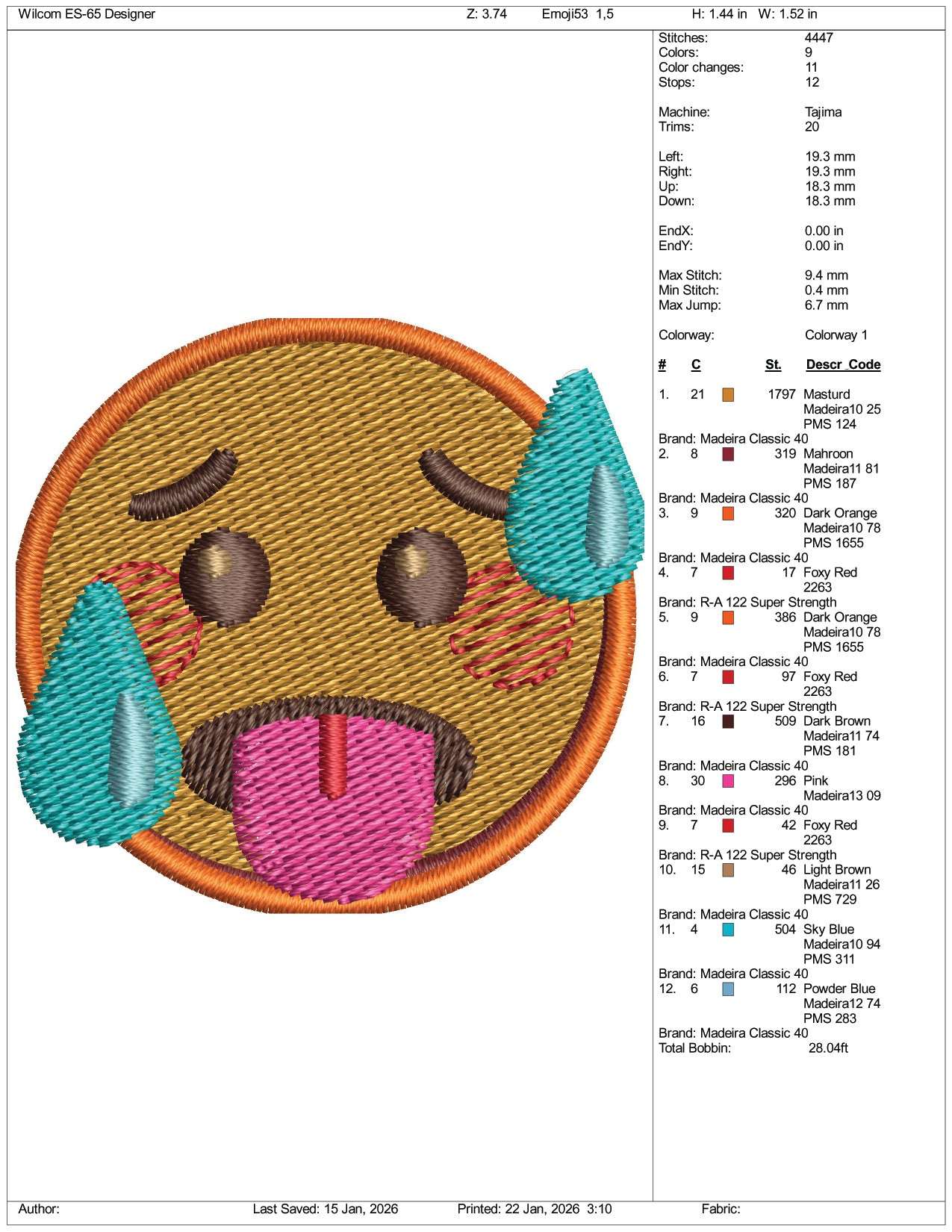 Hot Face Emoji Embroidery Design Files - 3 Size's