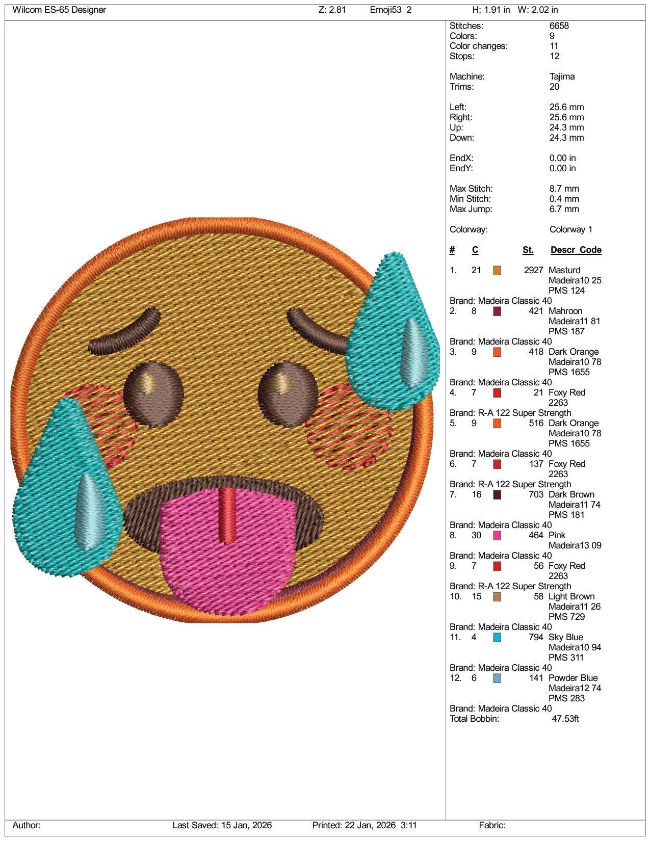 Hot Face Emoji Embroidery Design Files - 3 Size's