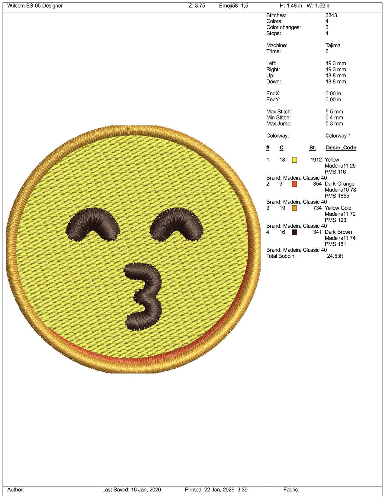Kissing Face with Smiling Eyes Emoji Embroidery Design Files - 3 Size's
