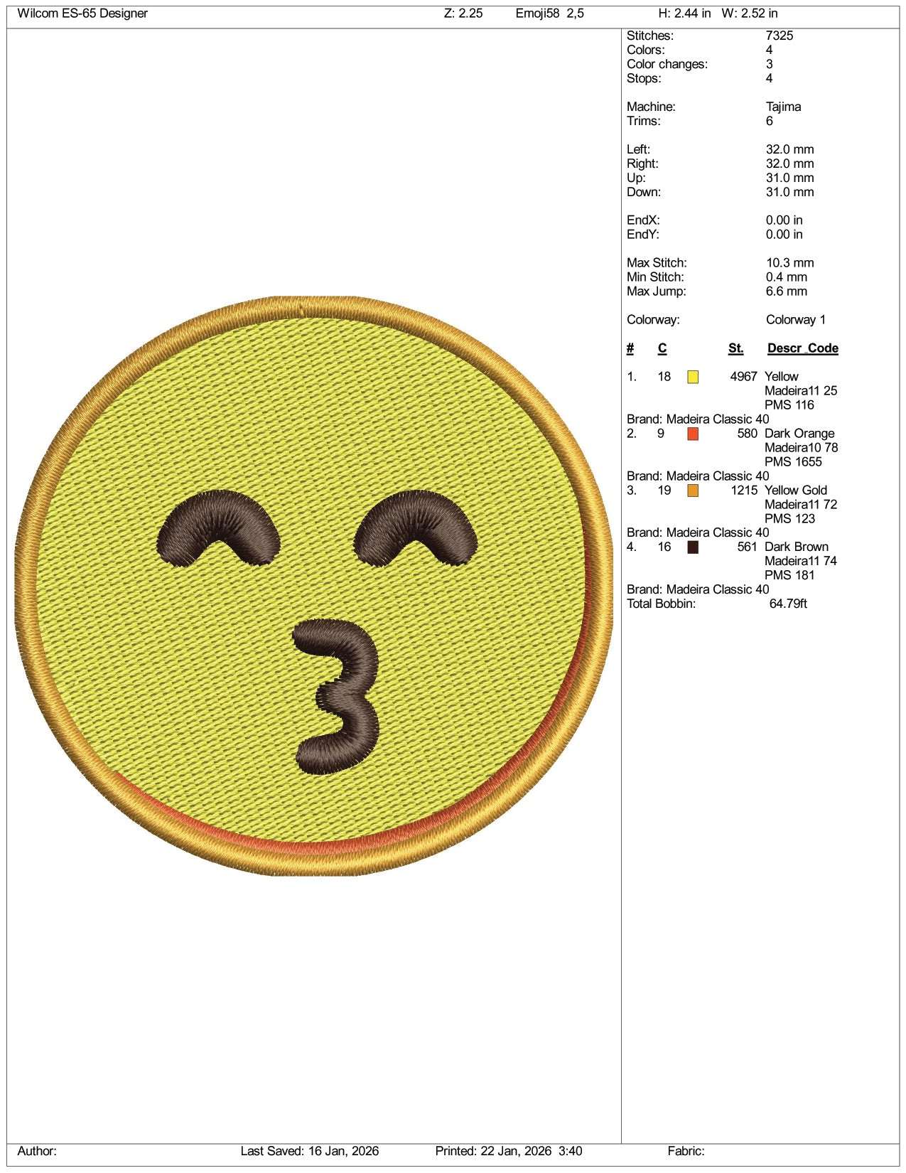 Kissing Face with Smiling Eyes Emoji Embroidery Design Files - 3 Size's