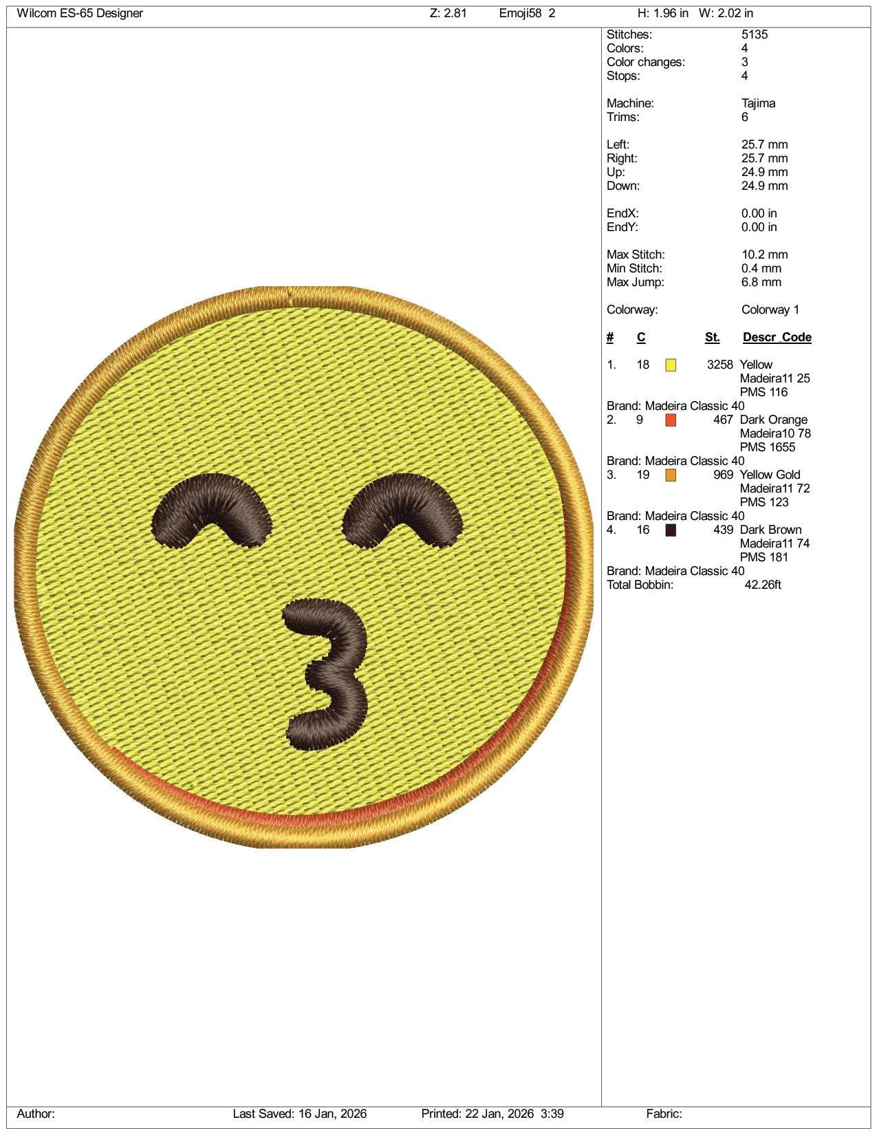 Kissing Face with Smiling Eyes Emoji Embroidery Design Files - 3 Size's