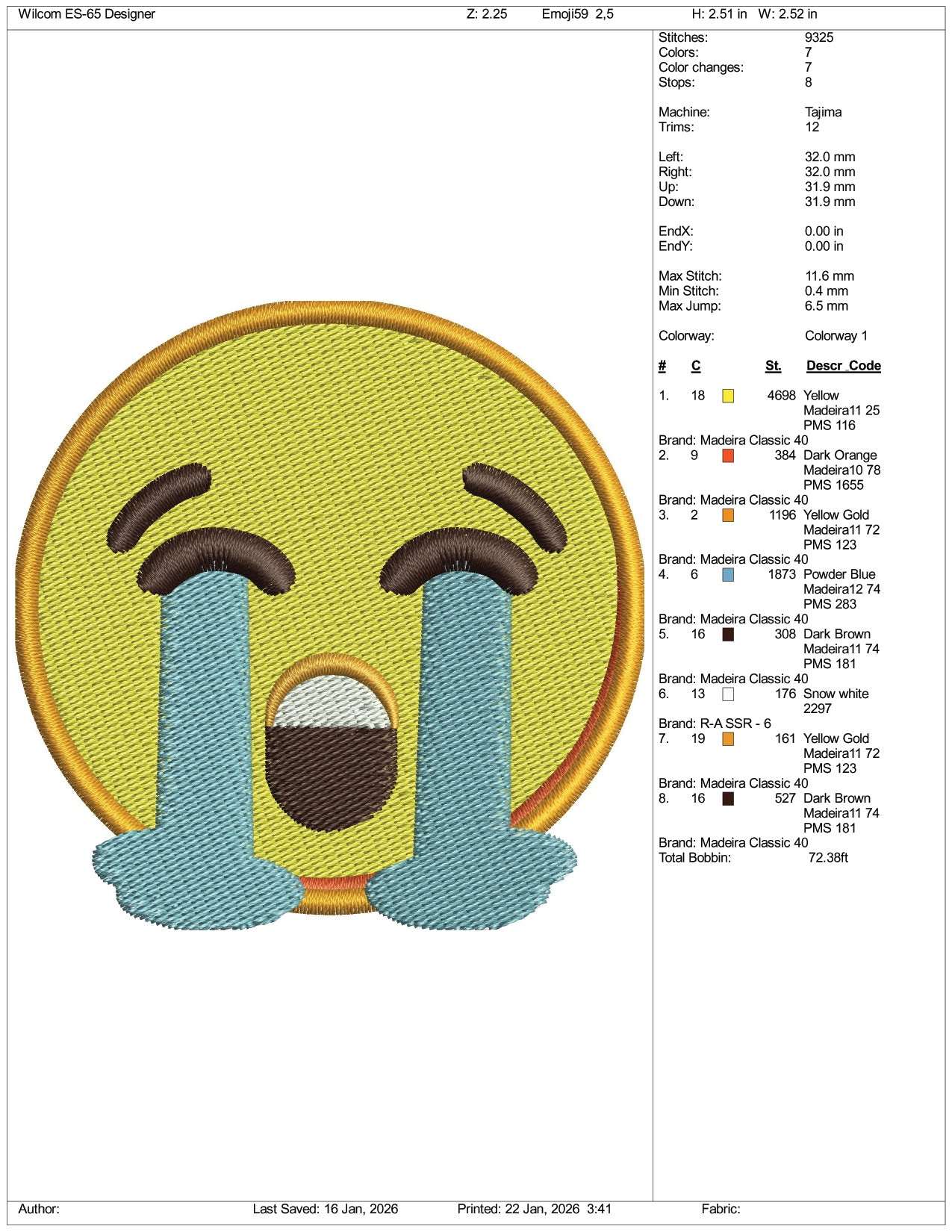 Loudly Crying Face Emoji Embroidery Design Files - 3 Size's