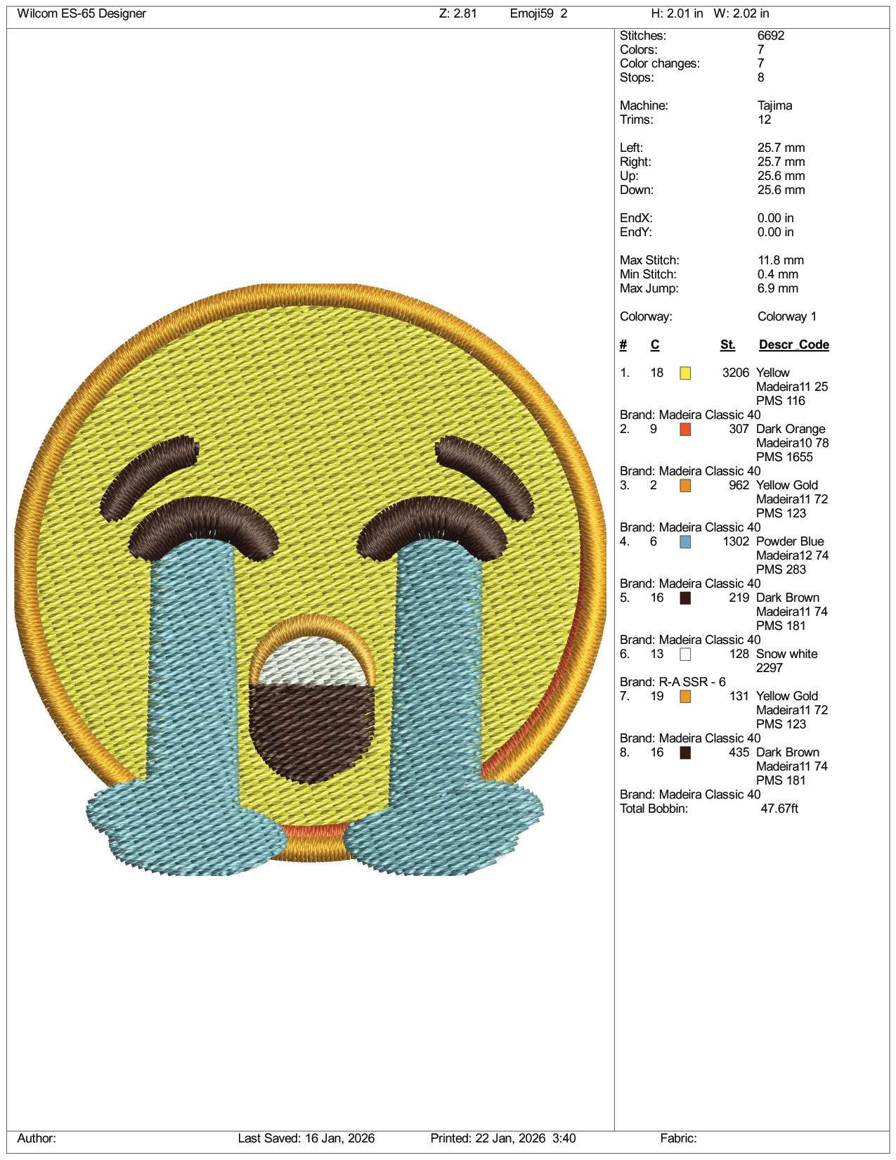 Loudly Crying Face Emoji Embroidery Design Files - 3 Size's