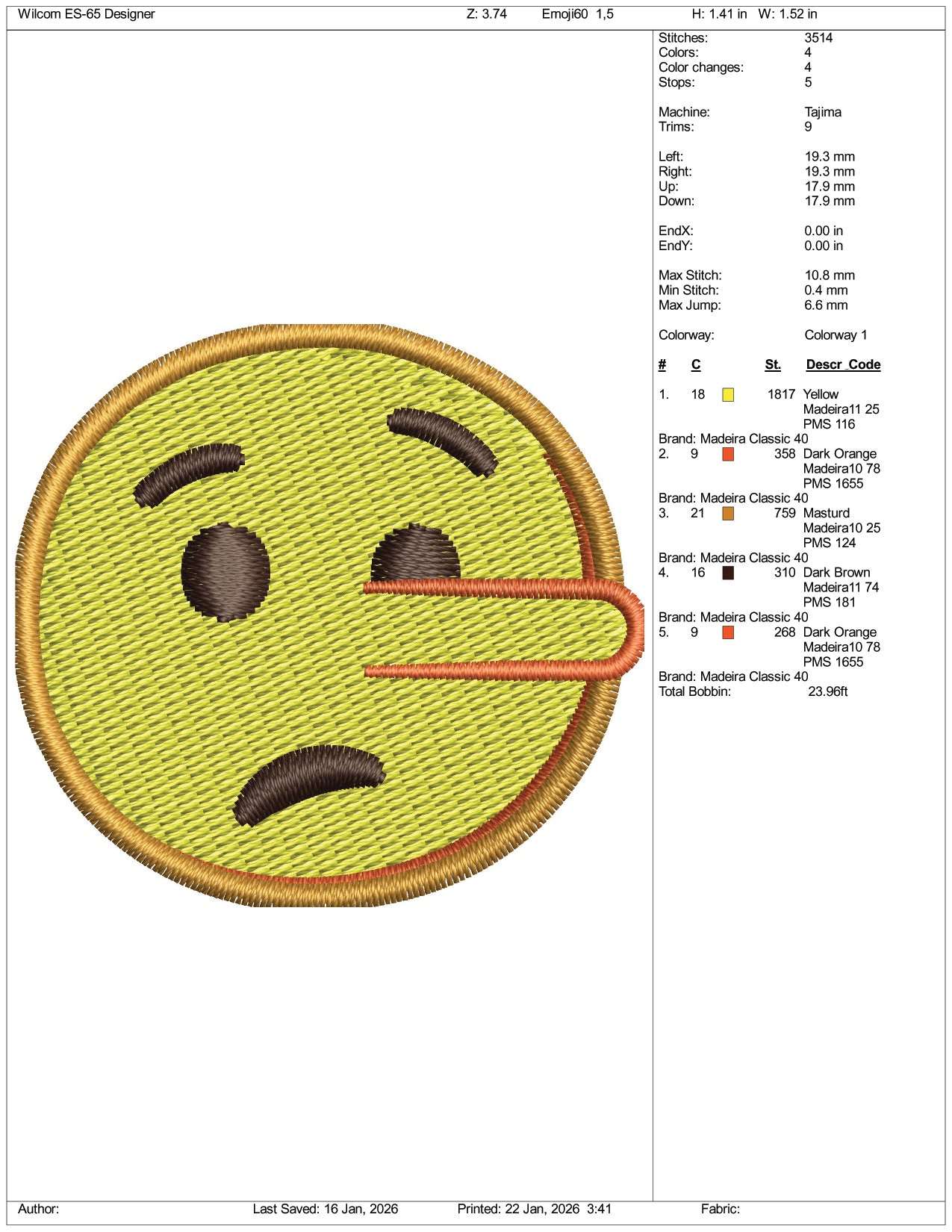 Lying Face Emoji Embroidery Design Files - 3 Size's