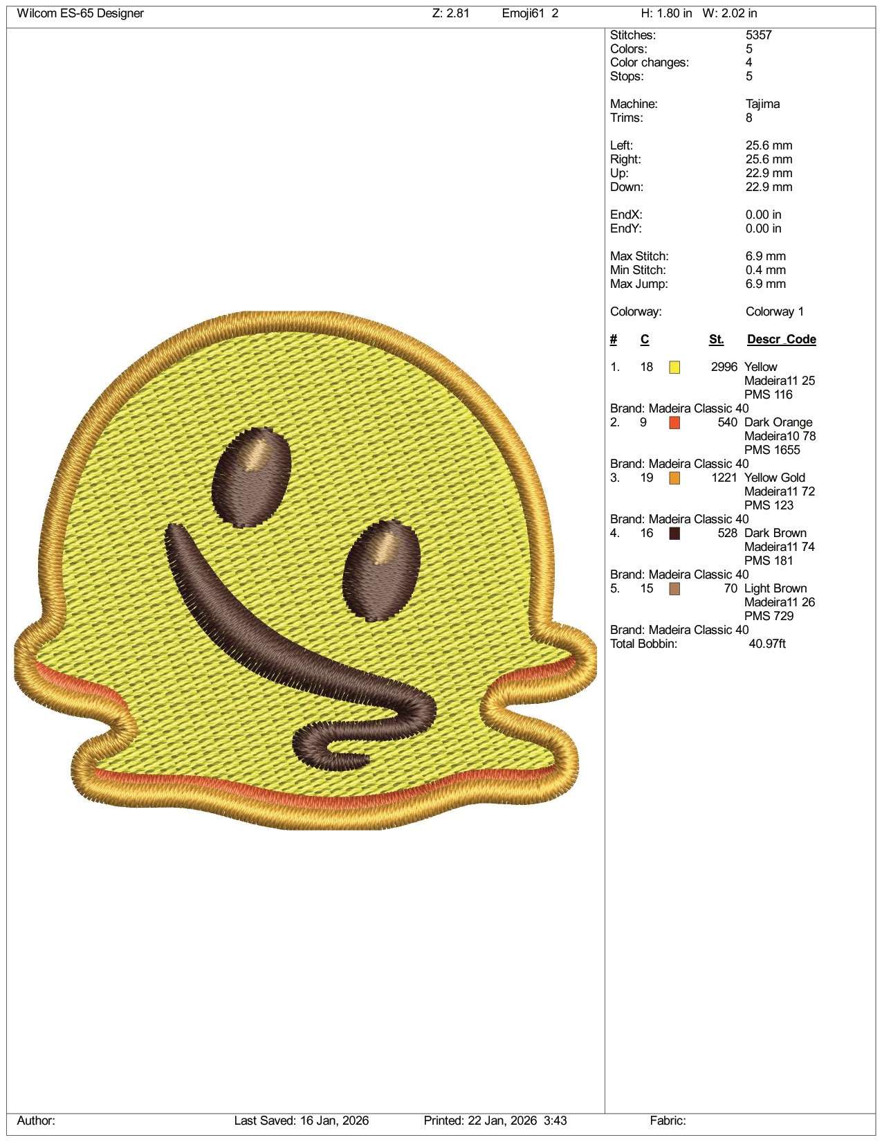 Melting Face Emoji Embroidery Design Files - 3 Size's