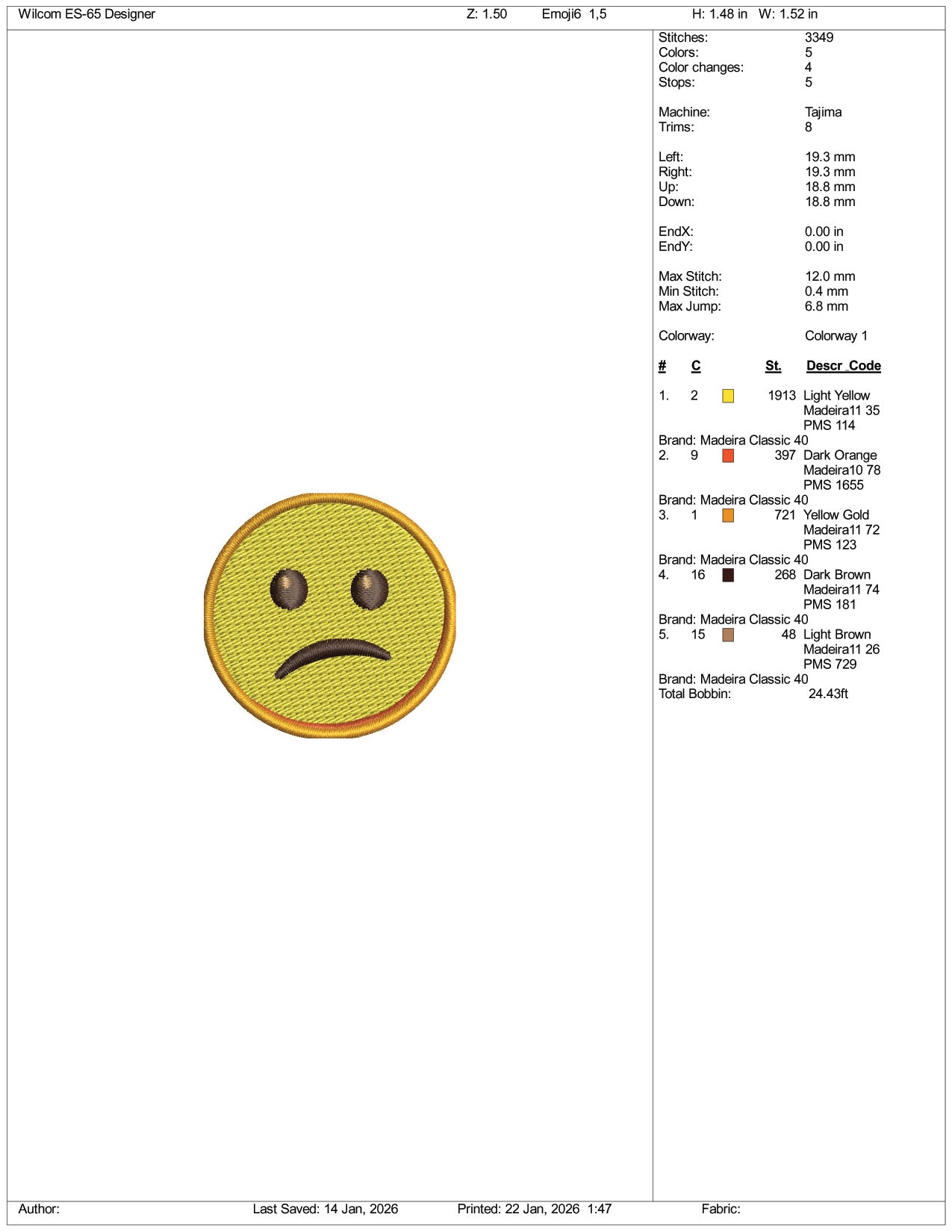 Confused Face Emoji Embroidery Design Files - 3 Size's