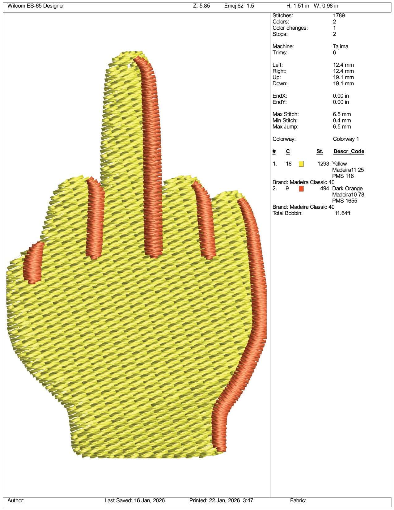 Middle Finger Emoji Embroidery Design Files - 3 Size's