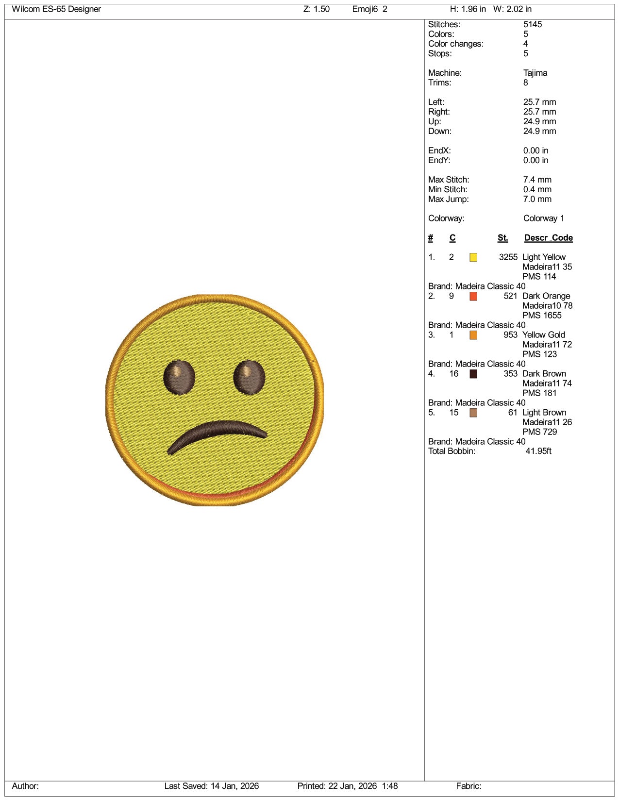 Confused Face Emoji Embroidery Design Files - 3 Size's