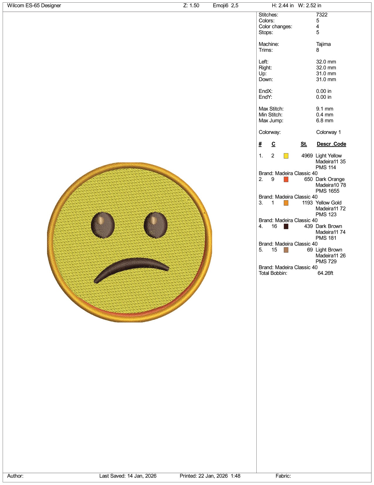 Confused Face Emoji Embroidery Design Files - 3 Size's