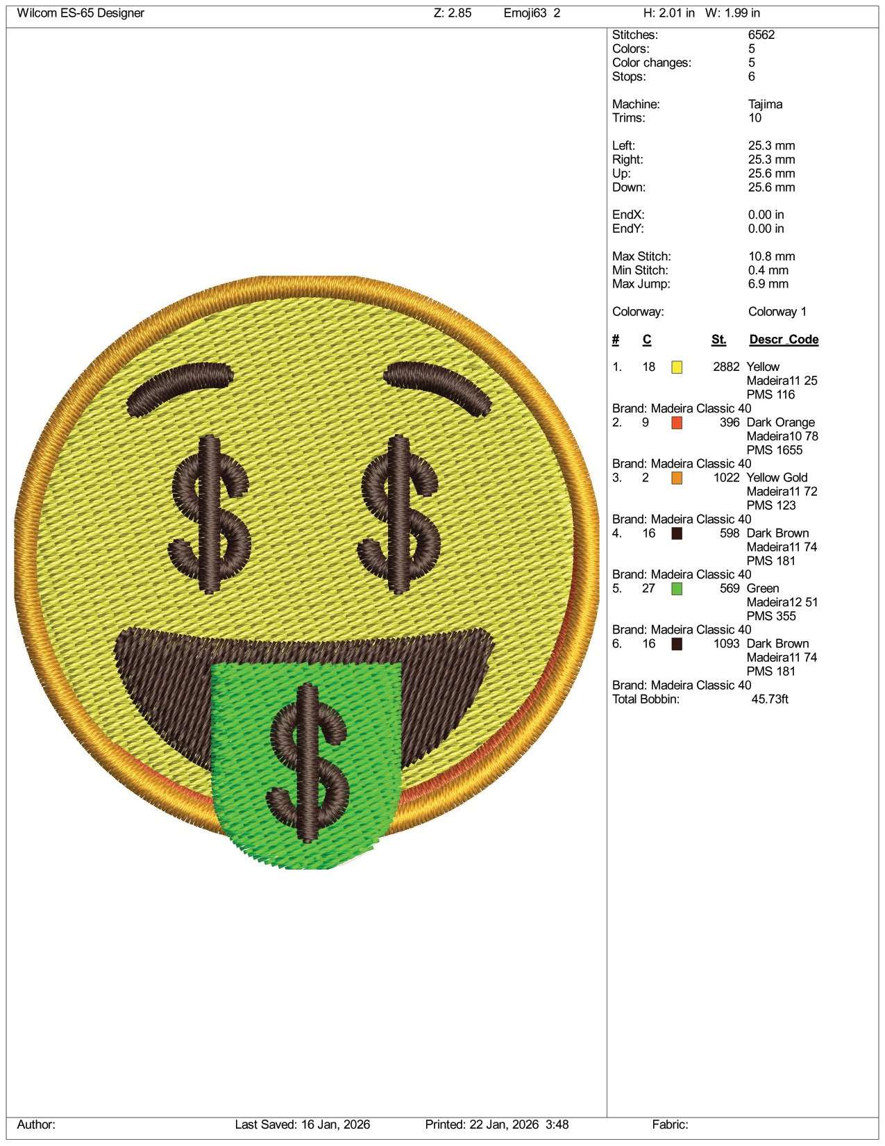 Money Mouth Face Emoji Embroidery Design Files - 3 Size's