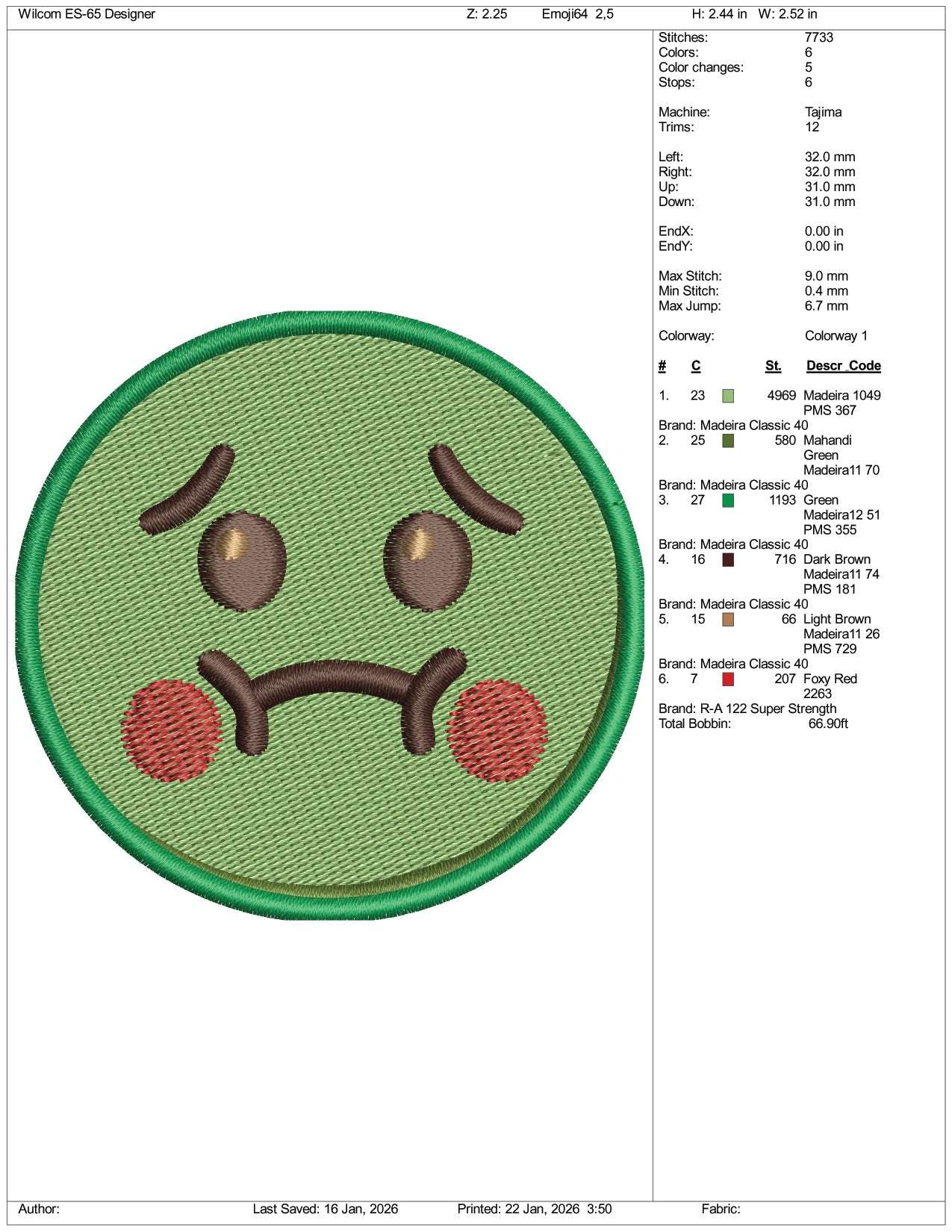 Nauseated Face Emoji Embroidery Design Files - 3 Size's