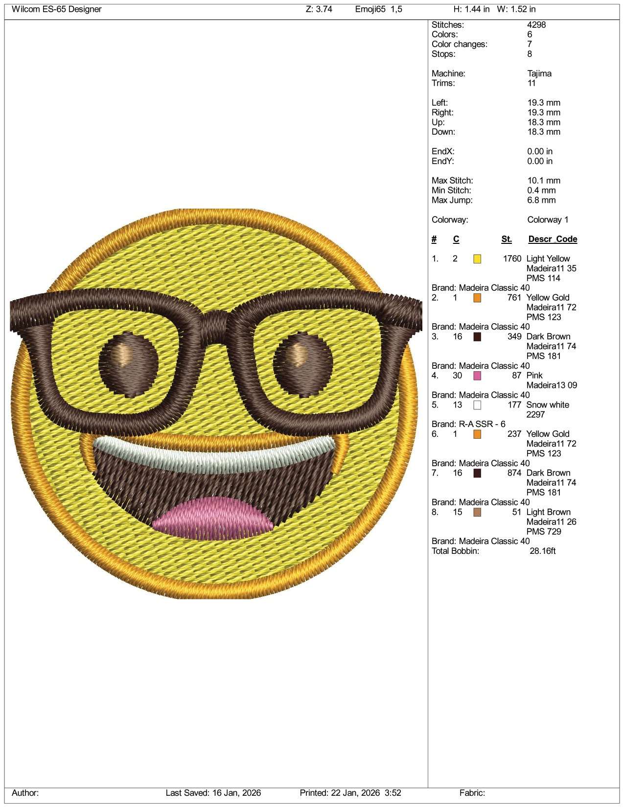 Nerd Face Emoji Embroidery Design Files - 3 Size's