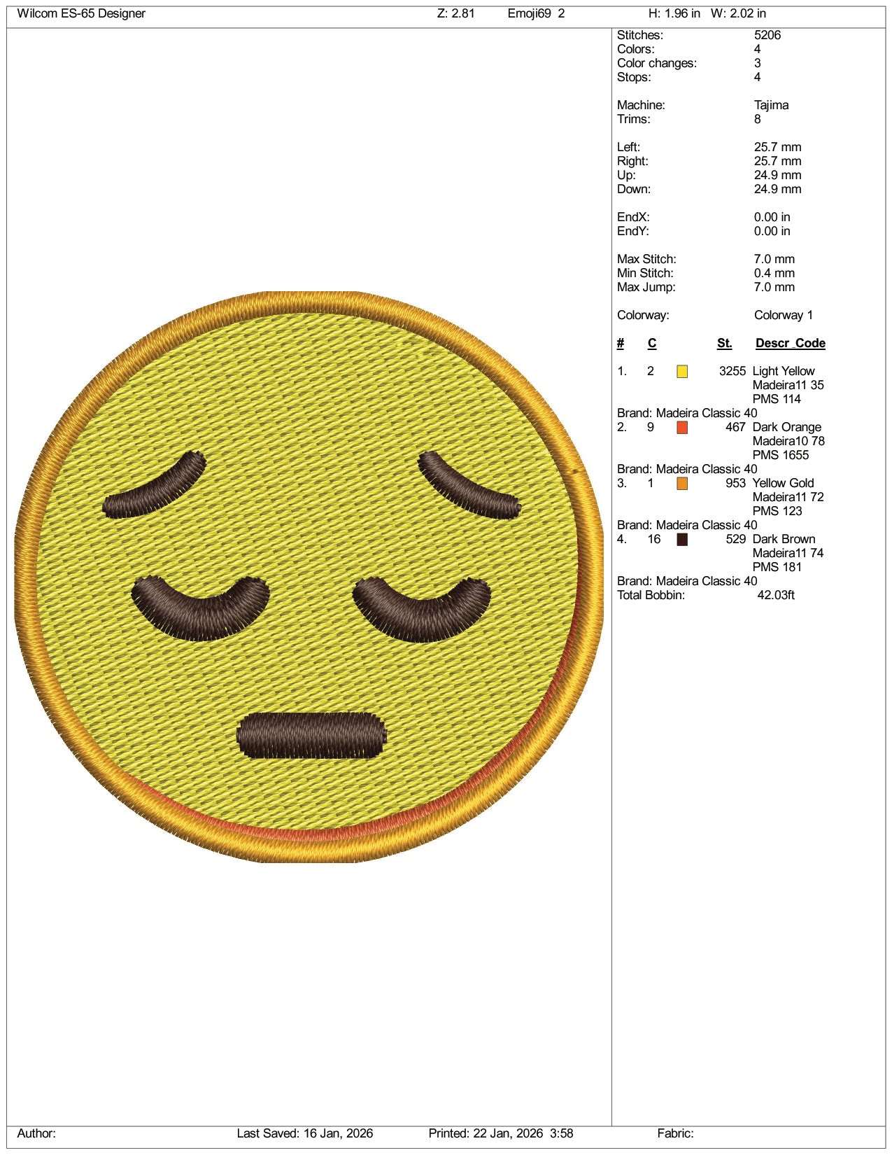 Pensive Face Emoji Embroidery Design Files - 3 Size's