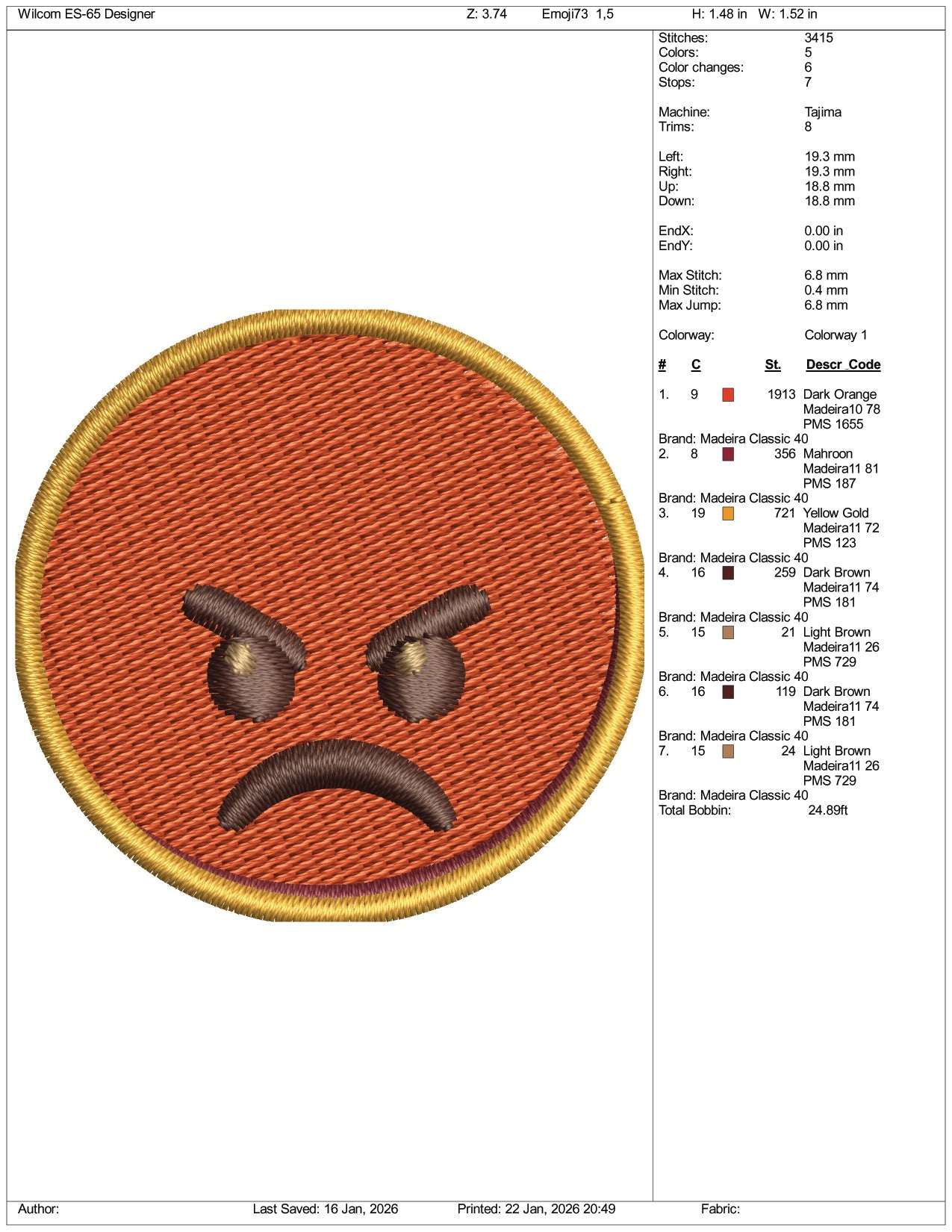 Pouting Face Emoji Embroidery Design Files - 3 Size's