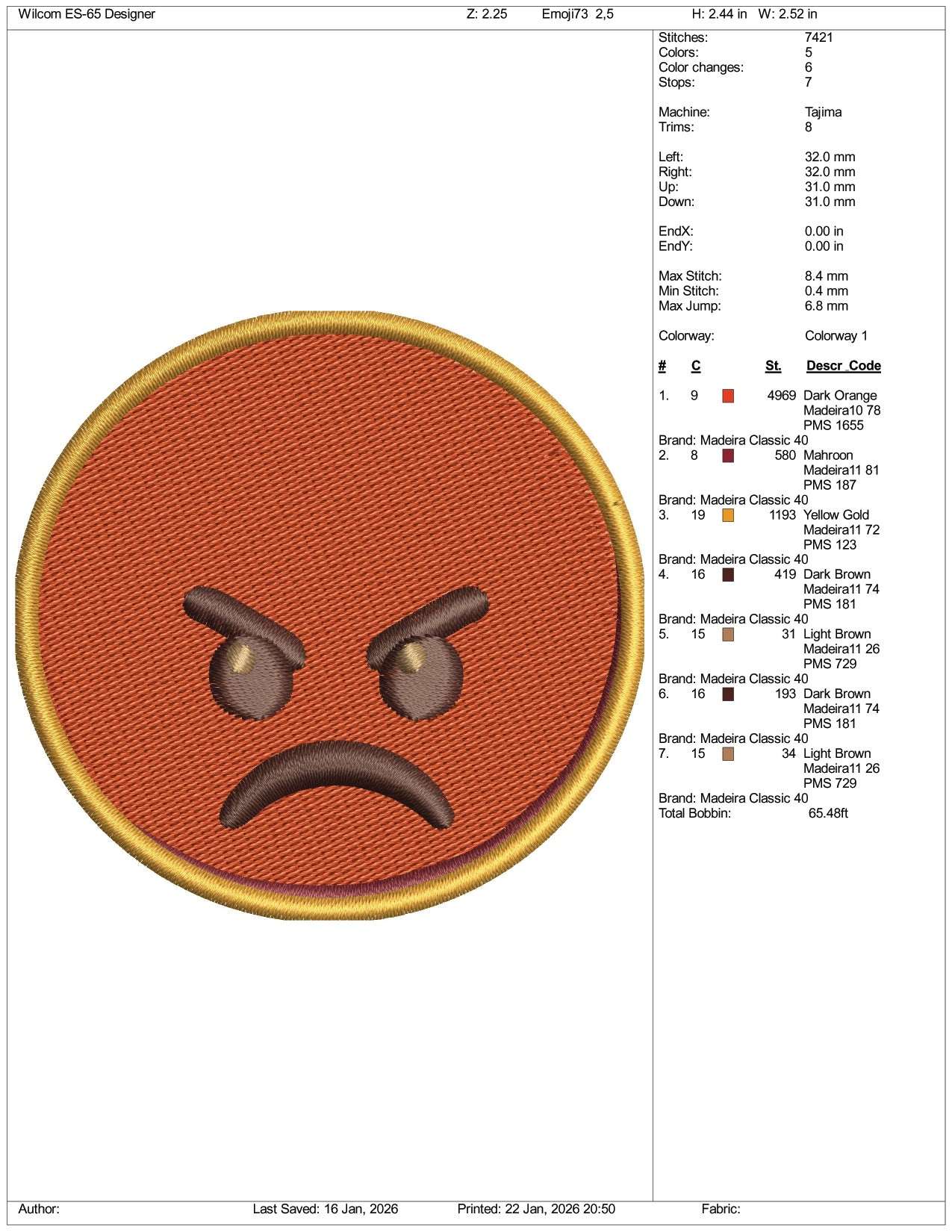 Pouting Face Emoji Embroidery Design Files - 3 Size's