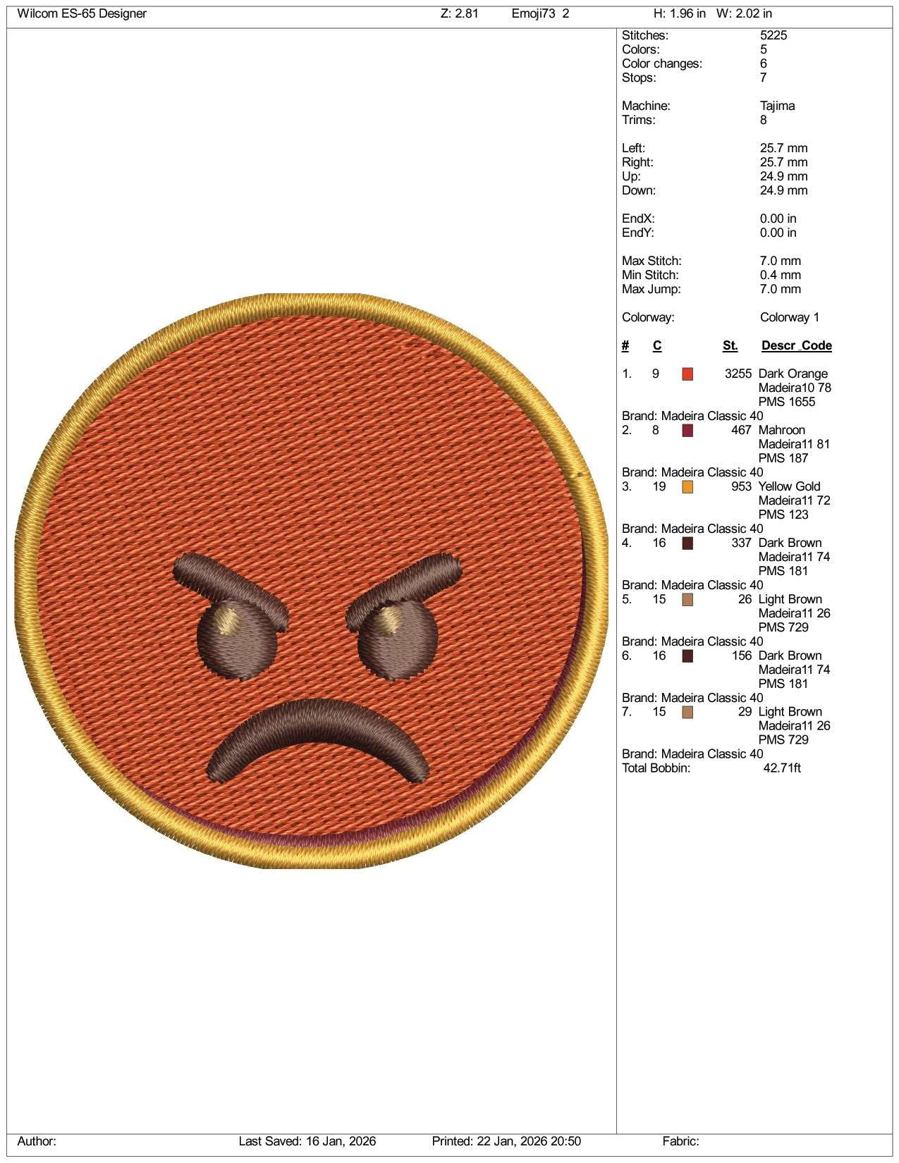 Pouting Face Emoji Embroidery Design Files - 3 Size's