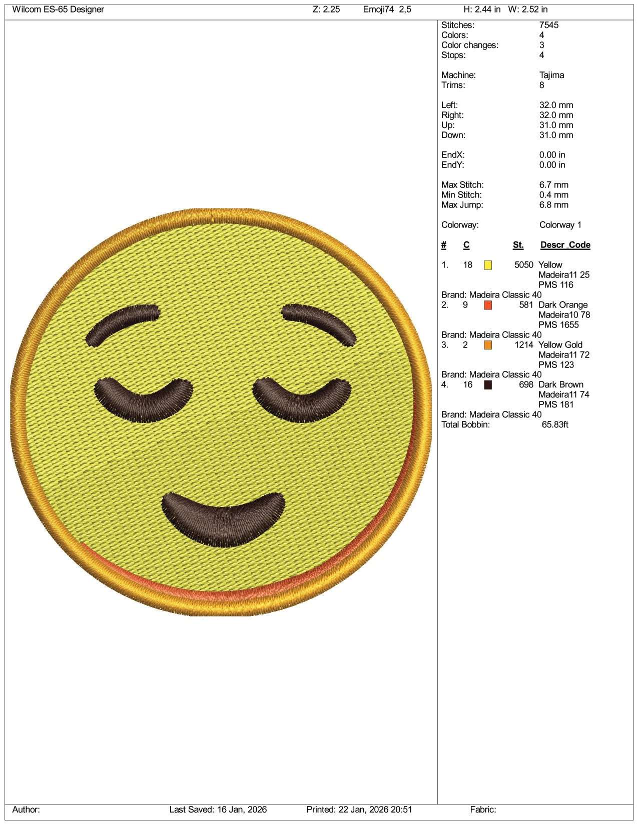 Relieved Face Emoji Embroidery Design Files - 3 Size's