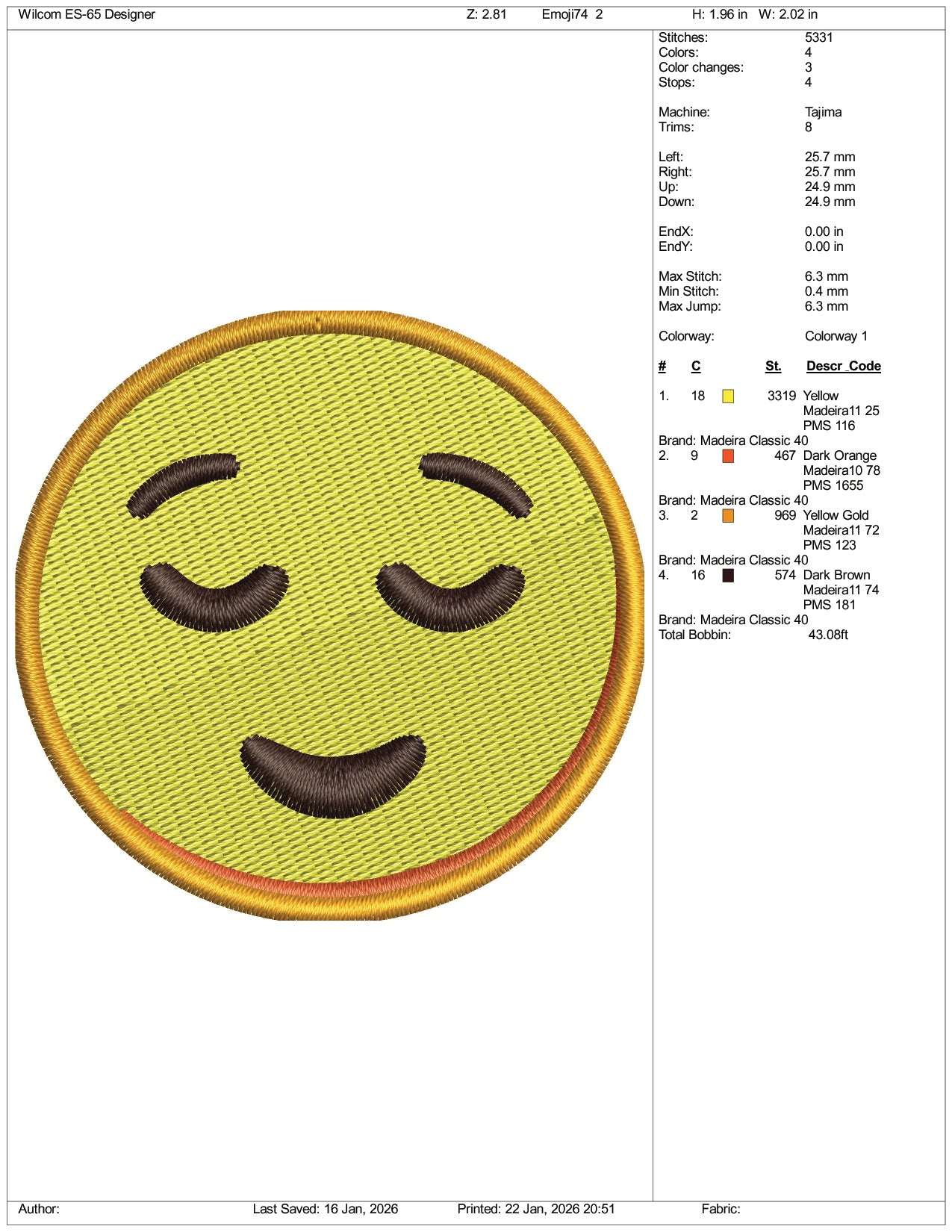 Relieved Face Emoji Embroidery Design Files - 3 Size's