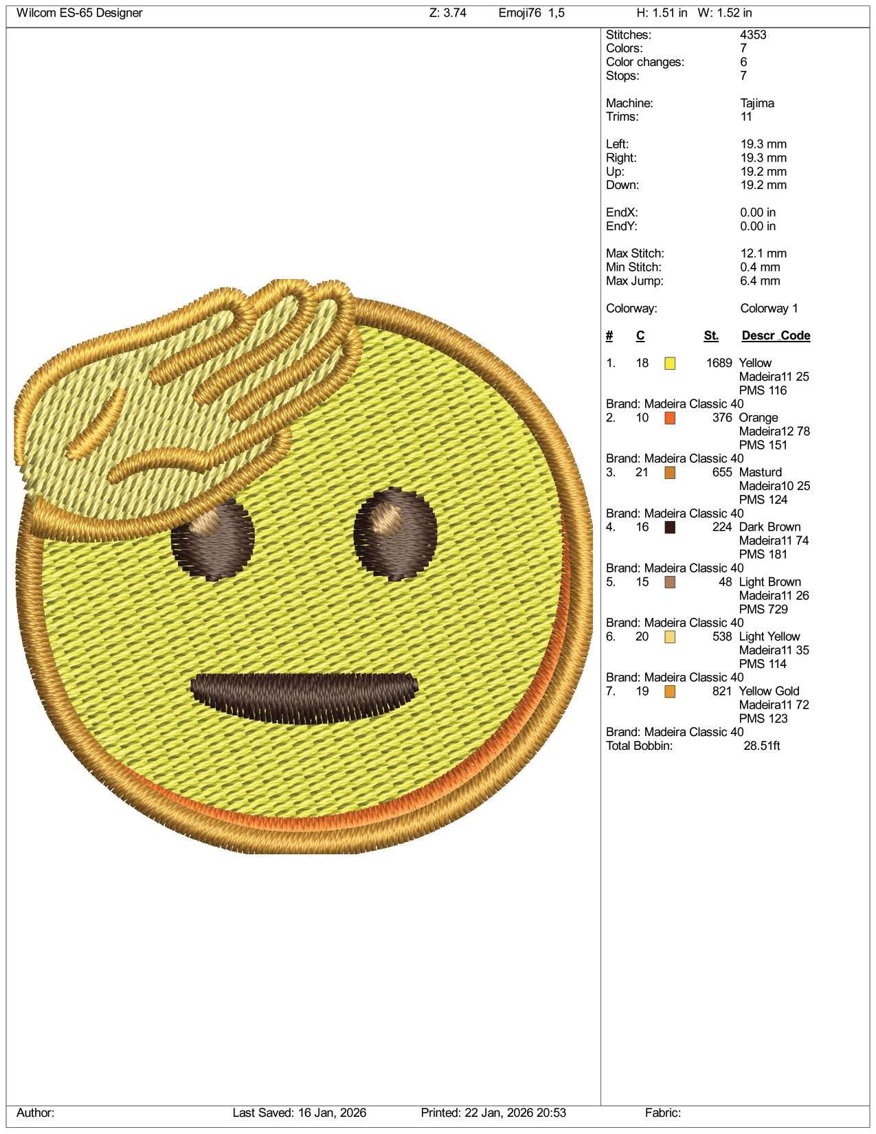 Saluting Face Emoji Embroidery Design Files - 3 Size's