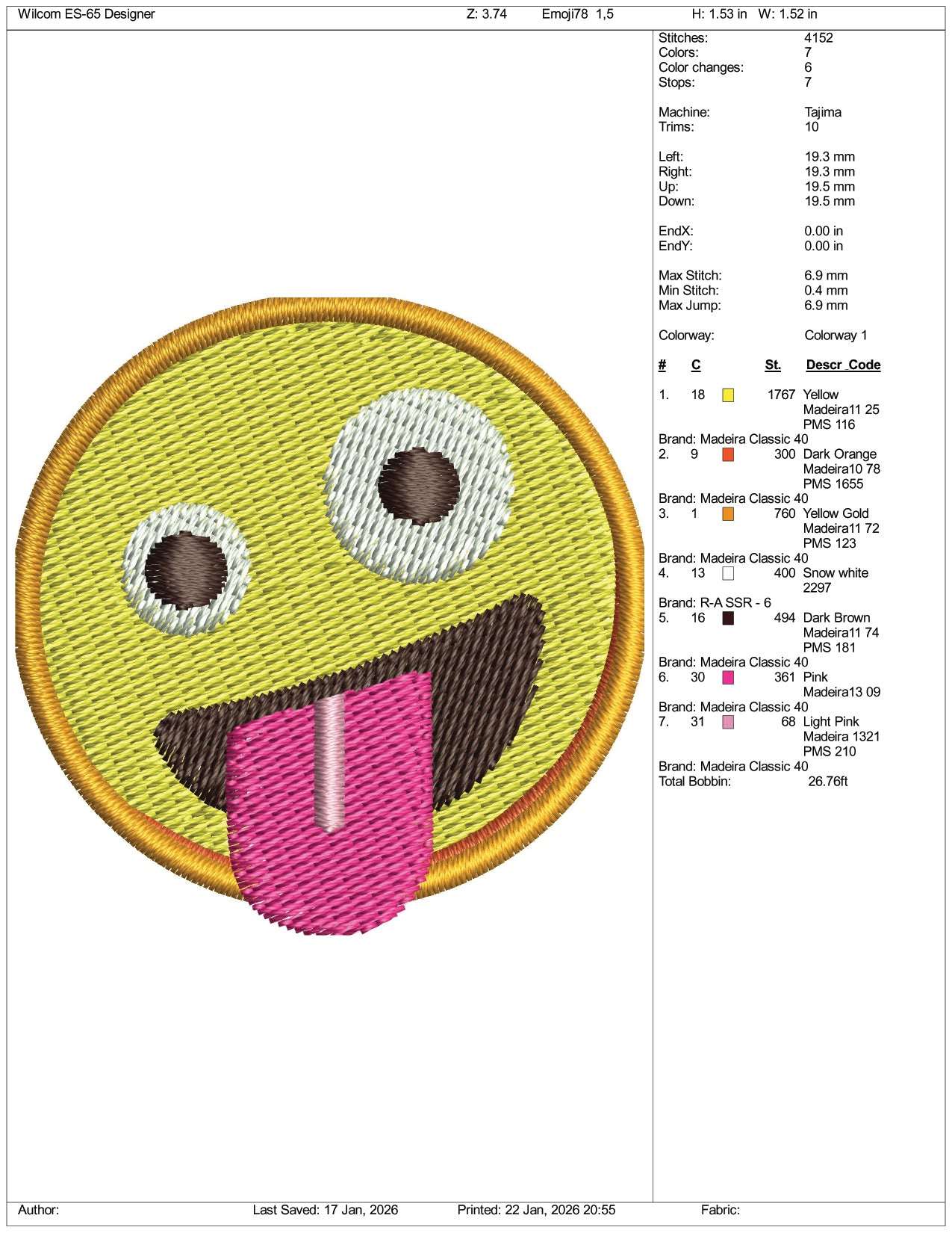 Zany Face Emoji Embroidery Design Files - 3 Size's