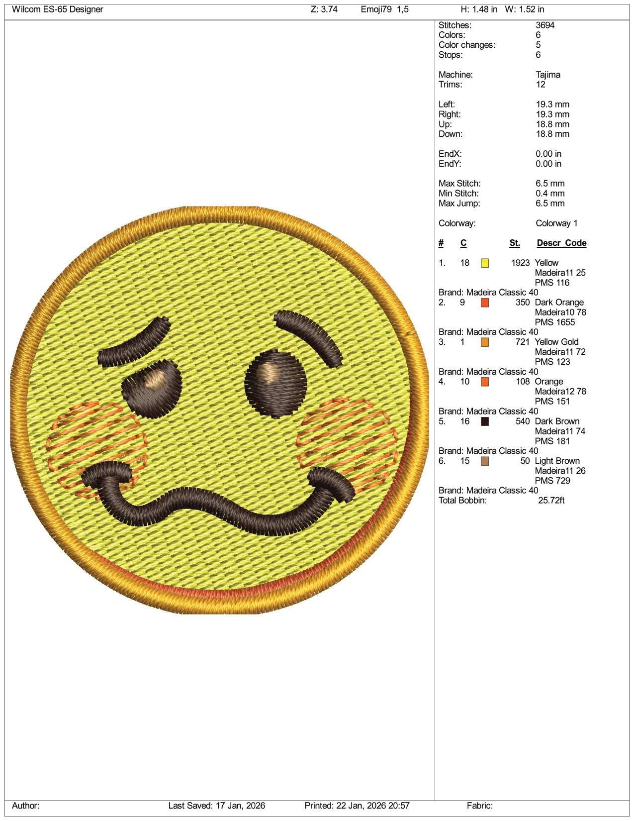 Woozy Face Emoji Embroidery Design Files - 3 Size's