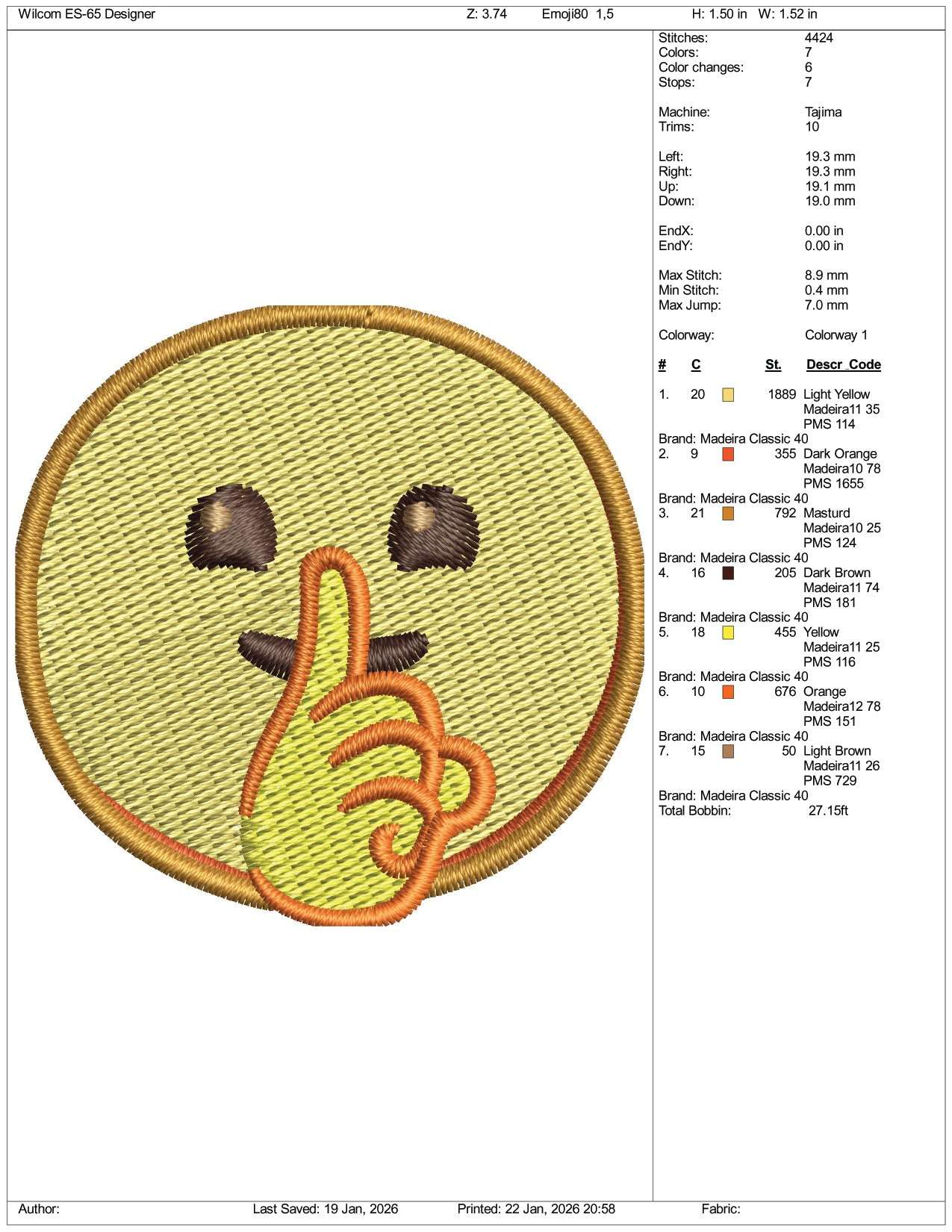 Shushing Face Emoji Embroidery Design Files - 3 Size's