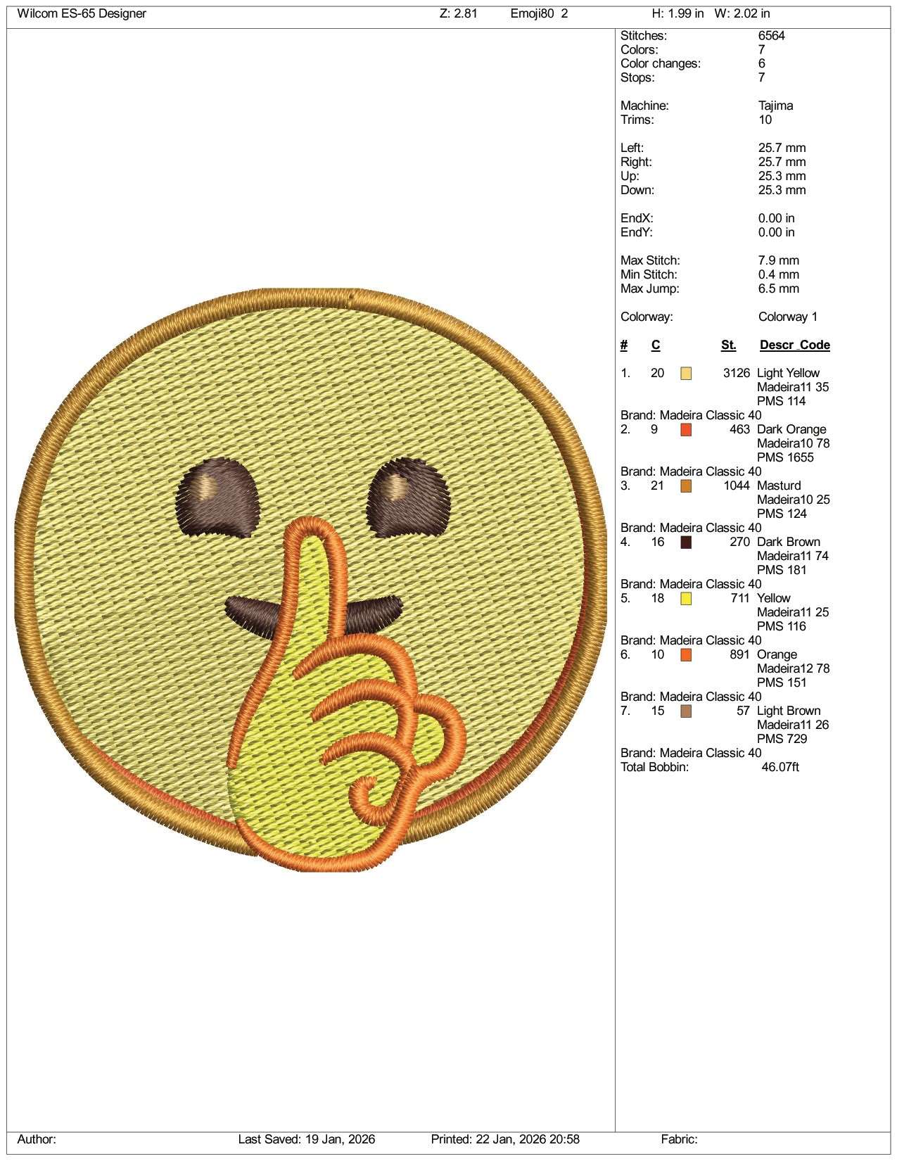 Shushing Face Emoji Embroidery Design Files - 3 Size's