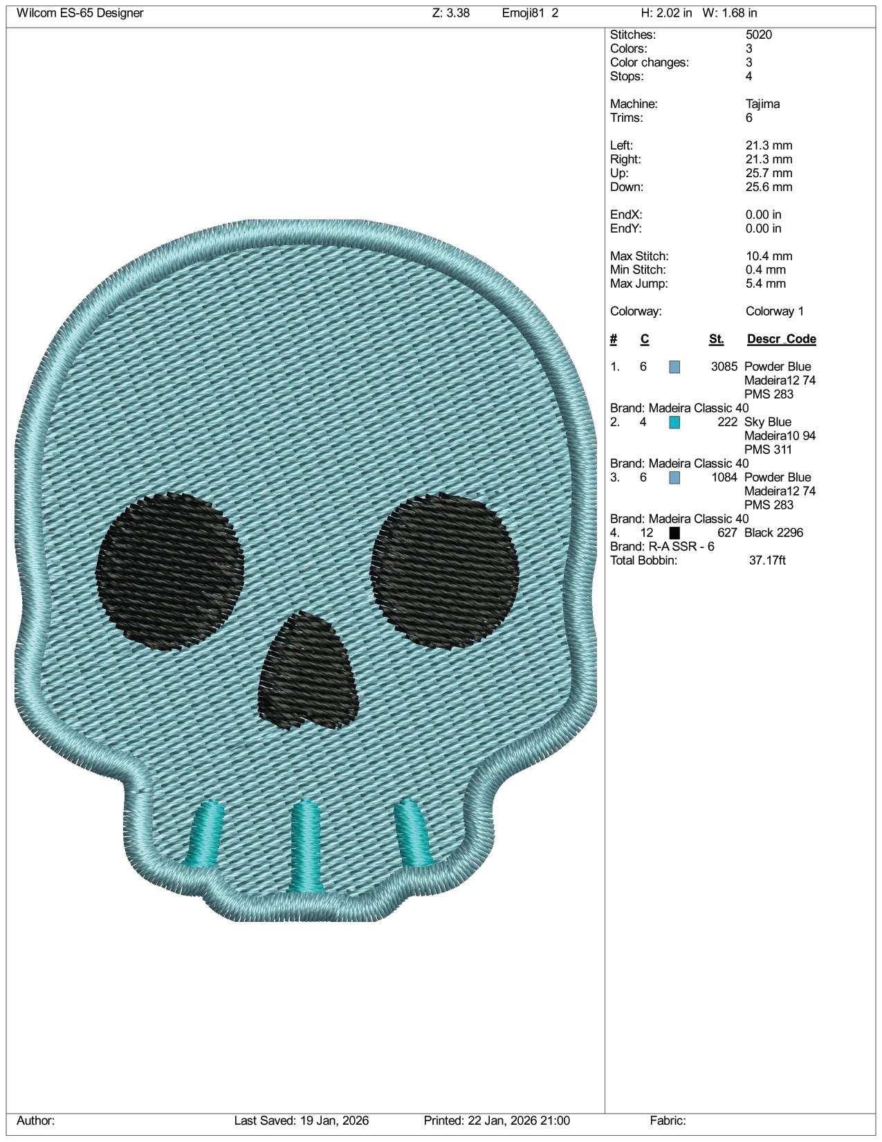 Skull Emoji Embroidery Design Files - 3 Size's
