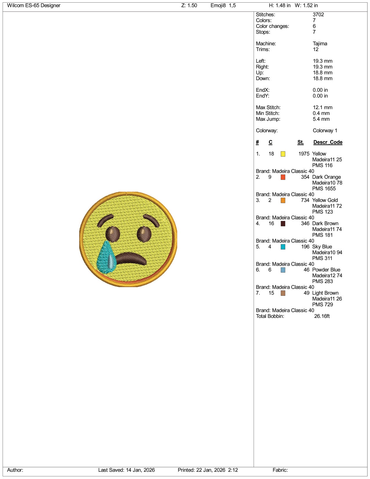 Crying Face Emoji Embroidery Design Files - 3 Size's
