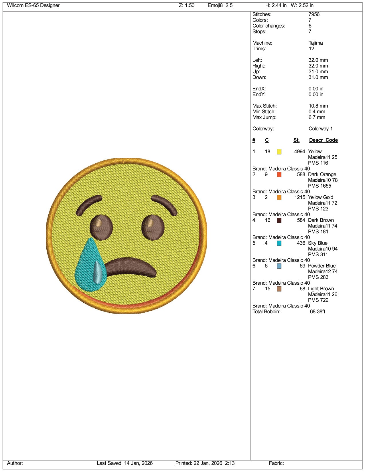 Crying Face Emoji Embroidery Design Files - 3 Size's