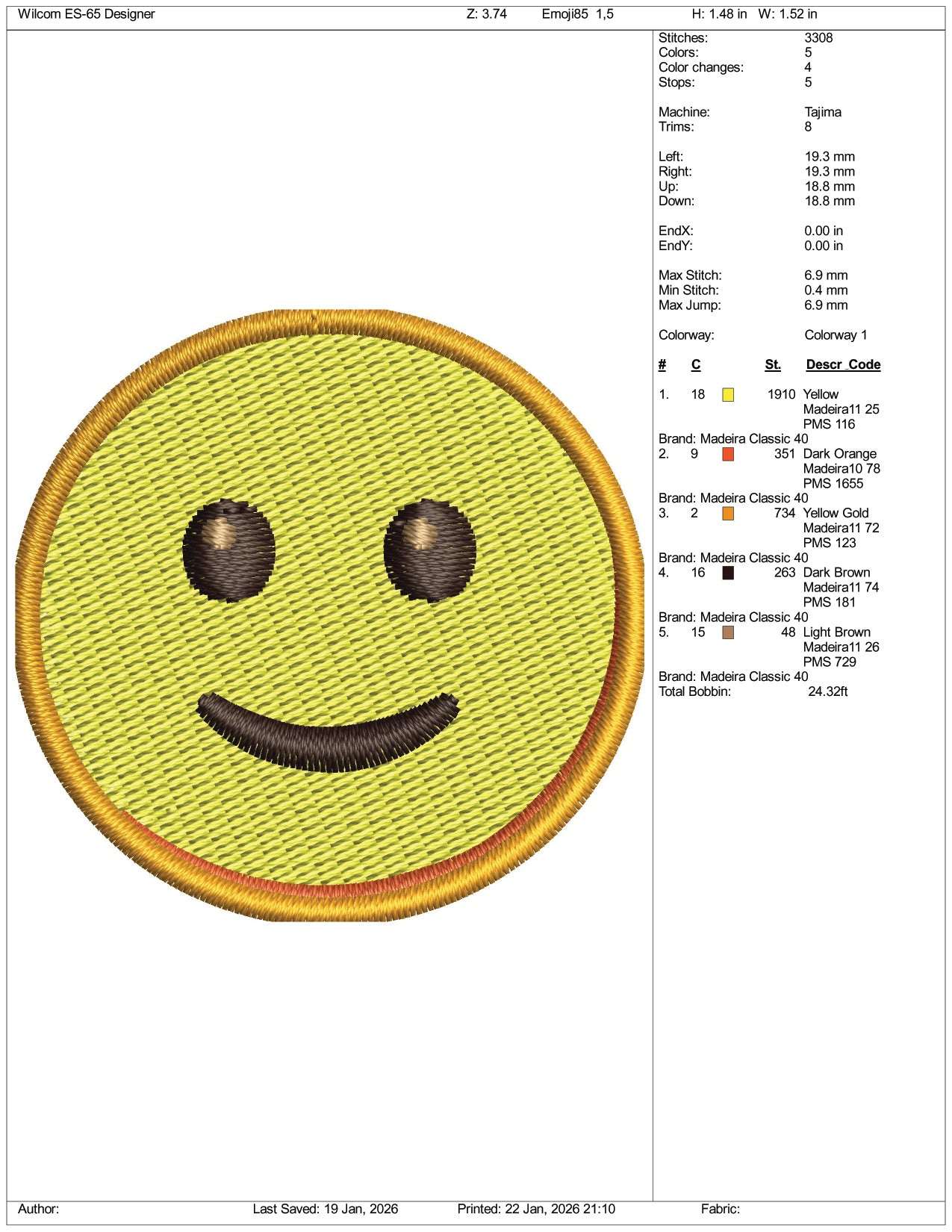 Slightly Smiling Face Emoji Embroidery Design Files - 3 Size's
