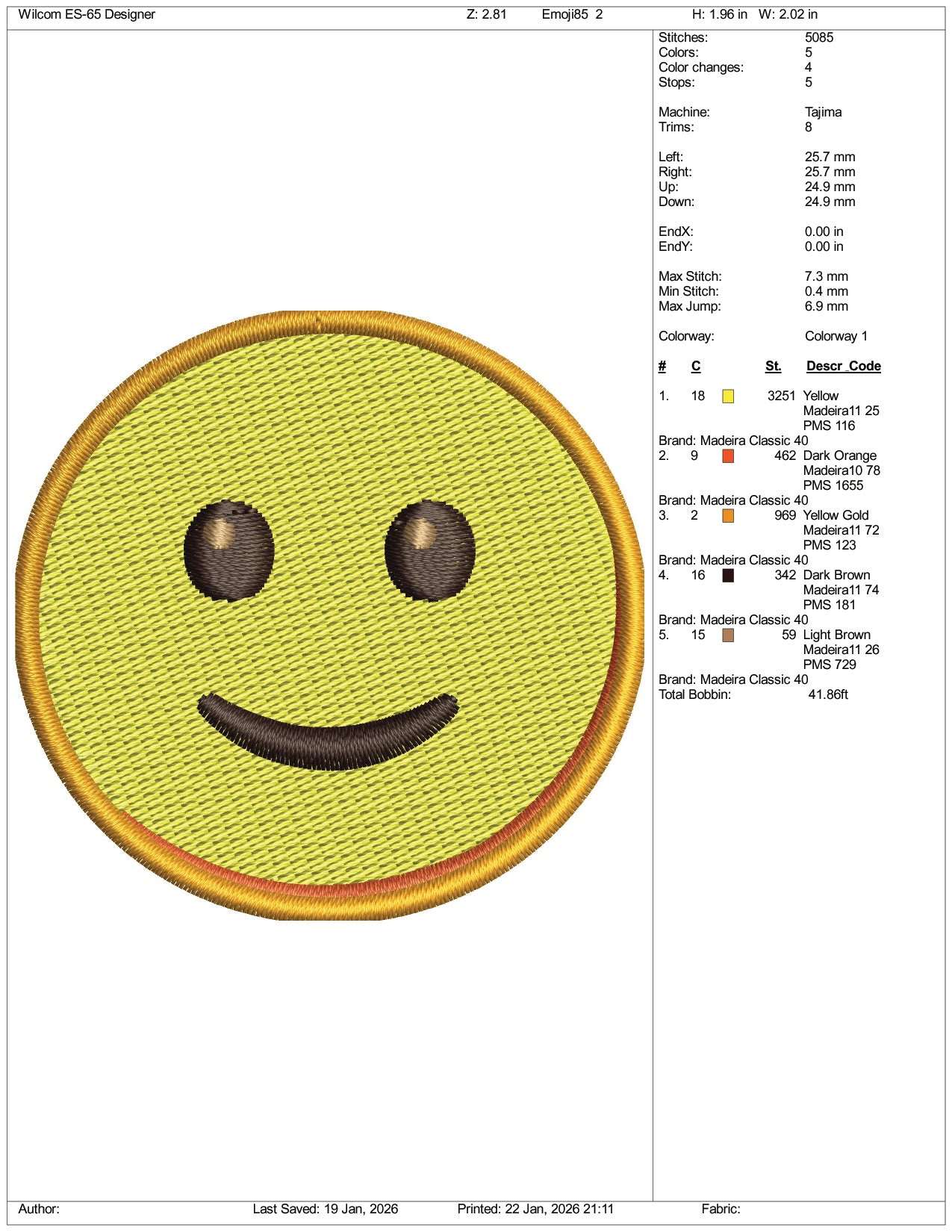 Slightly Smiling Face Emoji Embroidery Design Files - 3 Size's