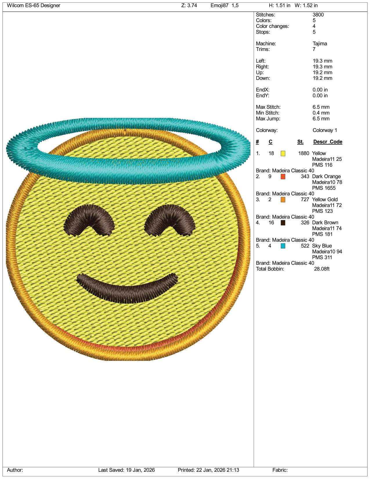 Smiling Face with Halo Emoji Embroidery Design Files - 3 Size's