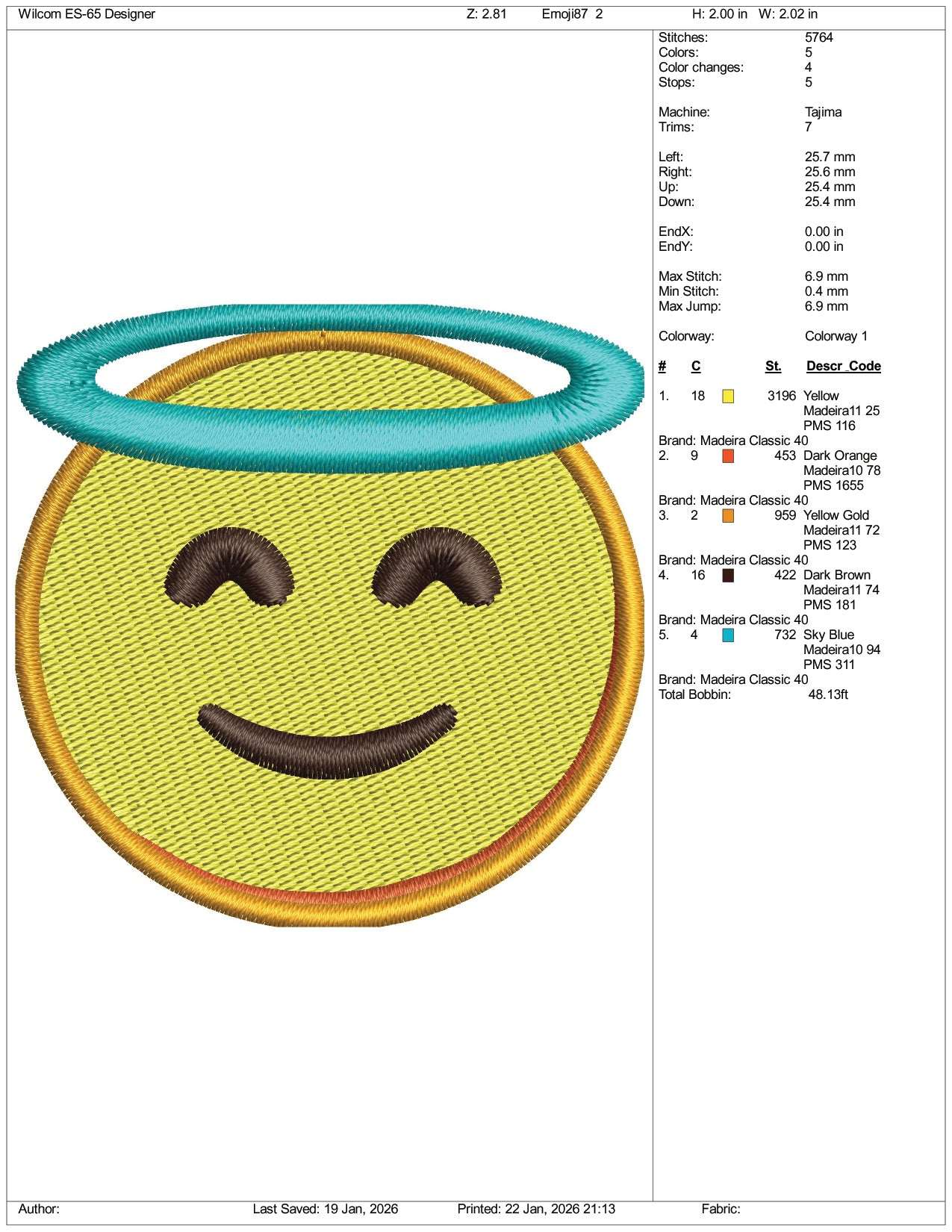 Smiling Face with Halo Emoji Embroidery Design Files - 3 Size's