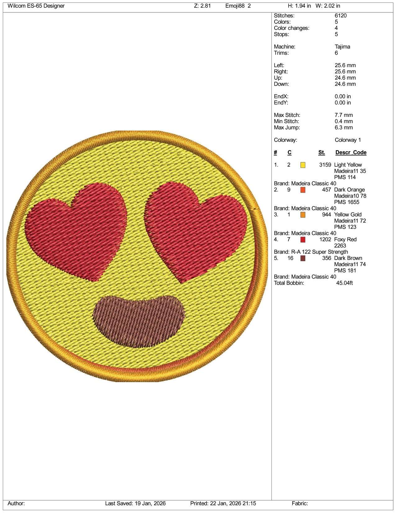 Smiling Face with Heart Eyes Emoji Embroidery Design Files - 3 Size's