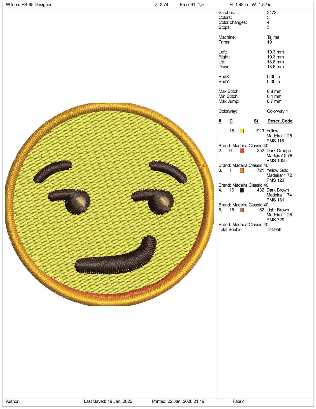 Smirking Face Emoji Embroidery Design Files - 3 Size's