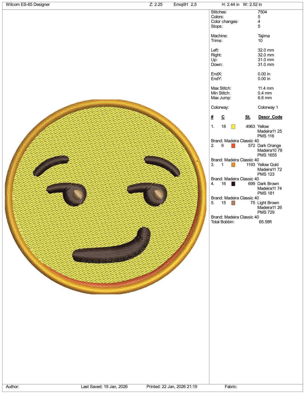 Smirking Face Emoji Embroidery Design Files - 3 Size's
