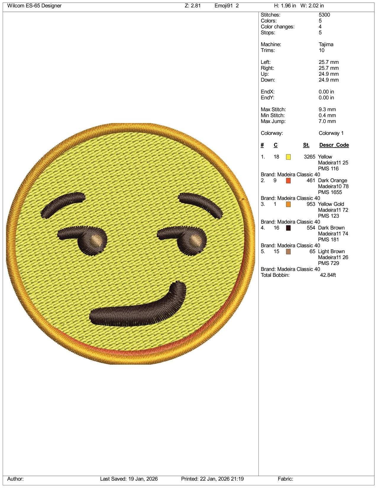 Smirking Face Emoji Embroidery Design Files - 3 Size's