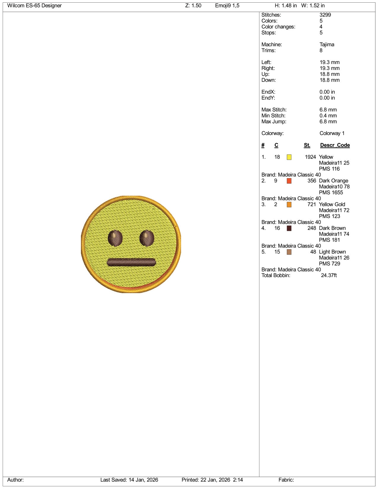 Neutral Face ruck Emoji Embroidery Design Files - 3 Size's