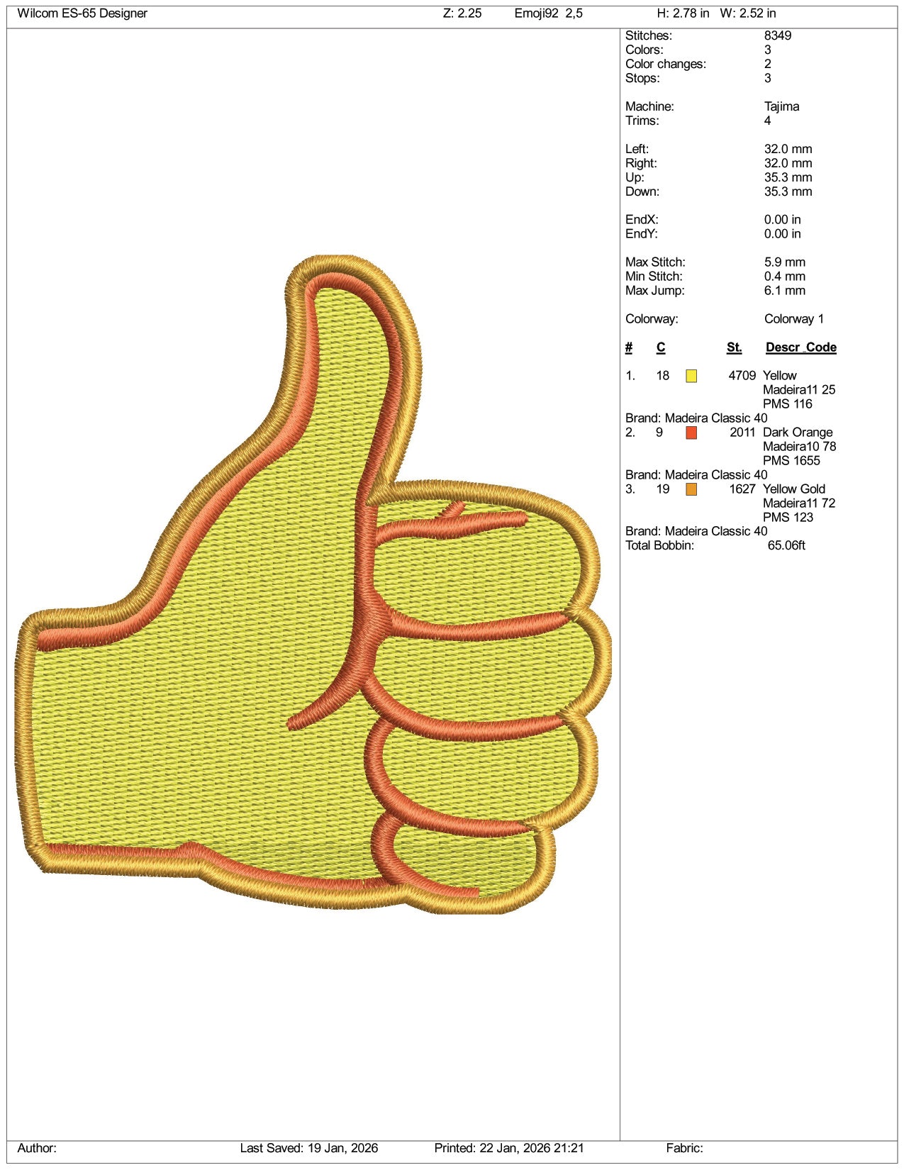 Thumbs Up Emoji Embroidery Design Files - 3 Size's