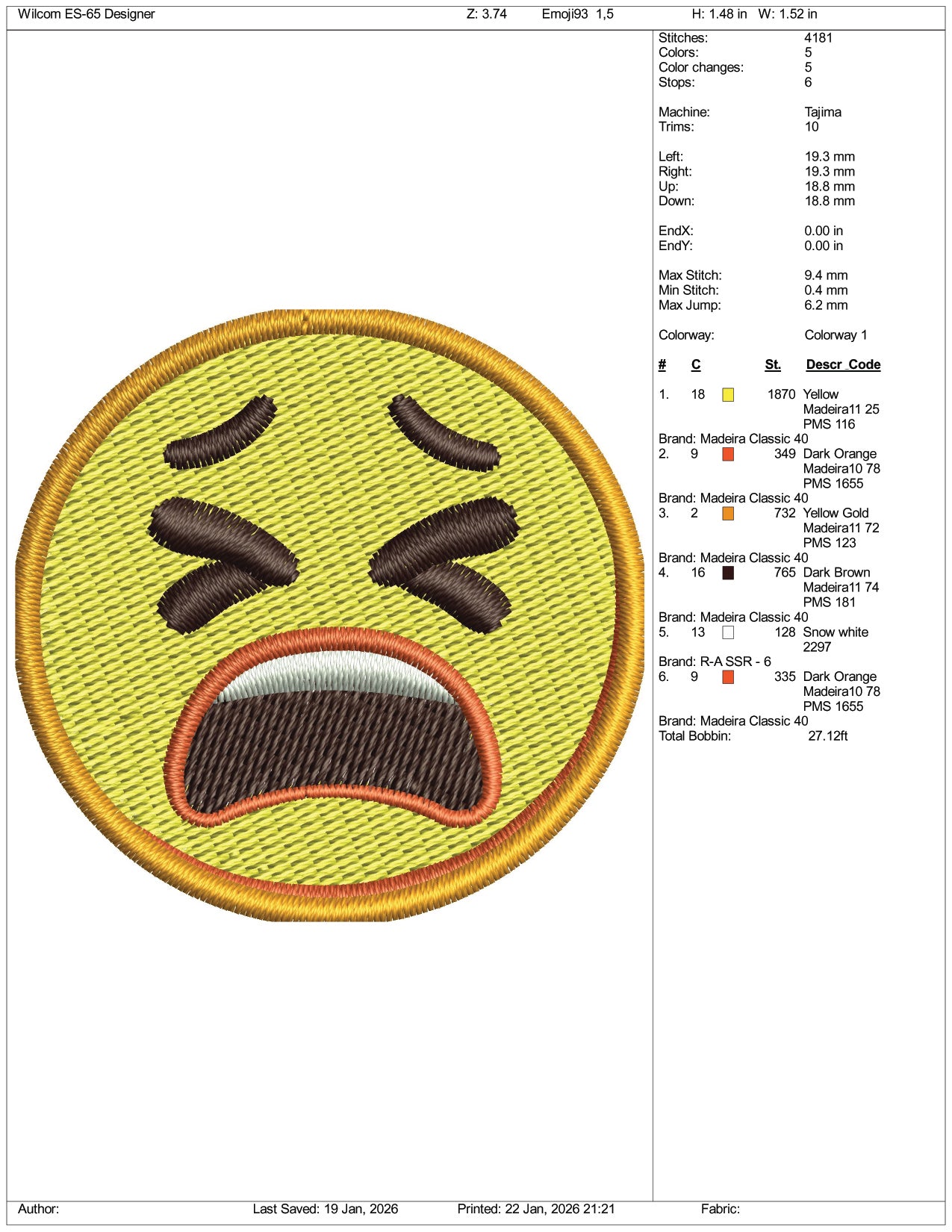 Tired Face Emoji Embroidery Design Files - 3 Size's