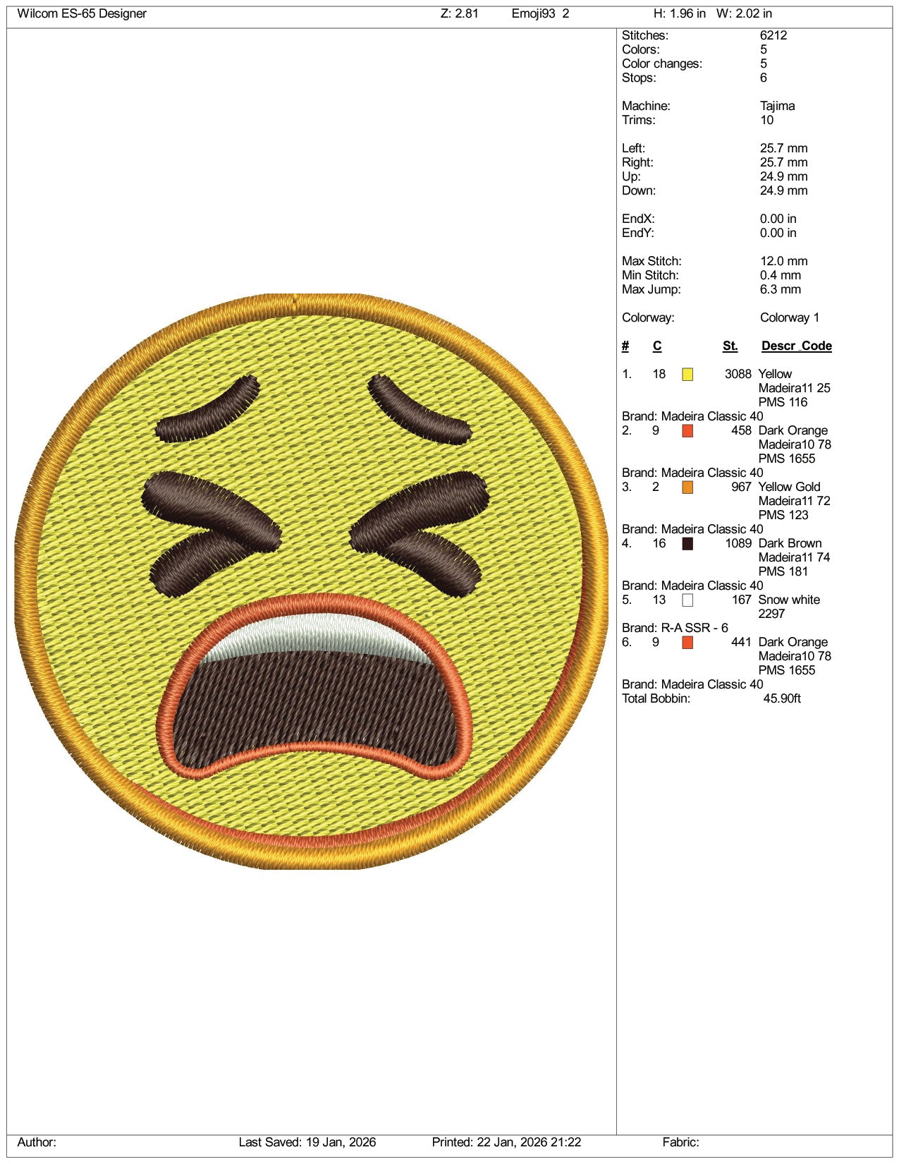 Tired Face Emoji Embroidery Design Files - 3 Size's