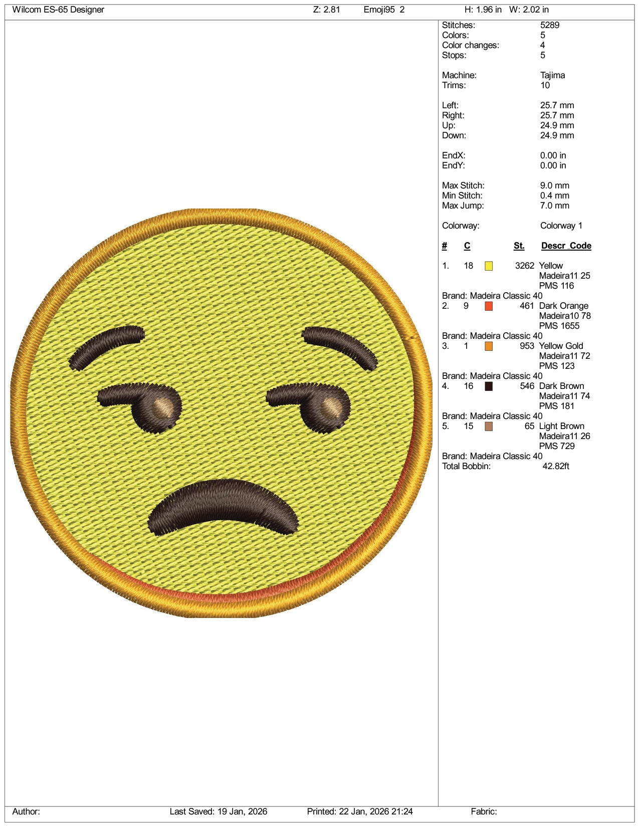 Unamused Face Emoji Embroidery Design Files - 3 Size's