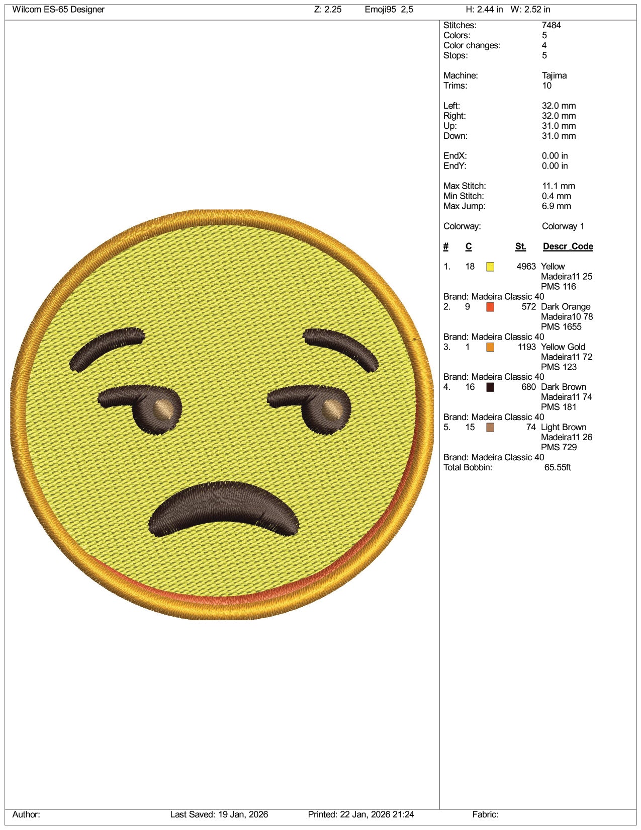 Unamused Face Emoji Embroidery Design Files - 3 Size's